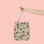 Dog Paw & Bone Pattern Tote Bag — 'Woof' All-Over Print Canvas Tote