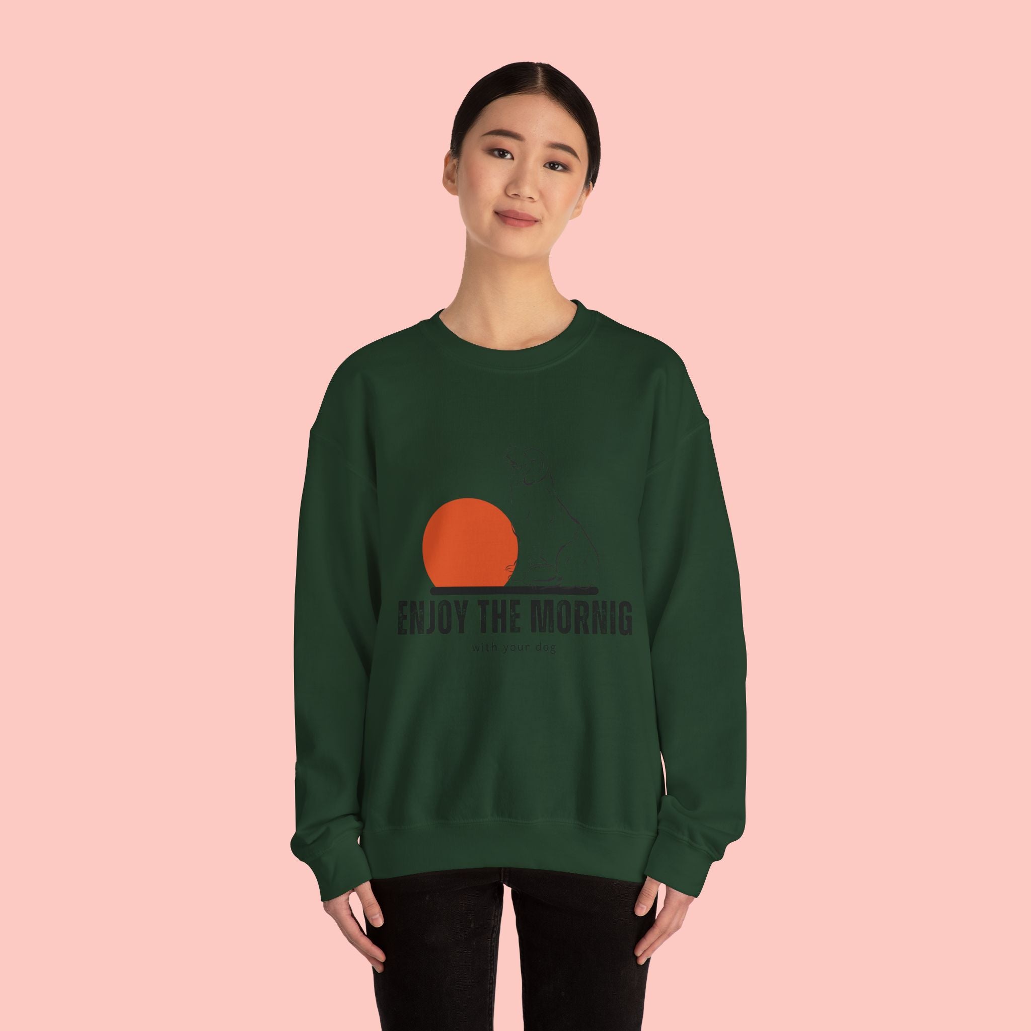 Enjoy the Morning Dog Crewneck Sweatshirt — Sunrise Labrador Graphic
