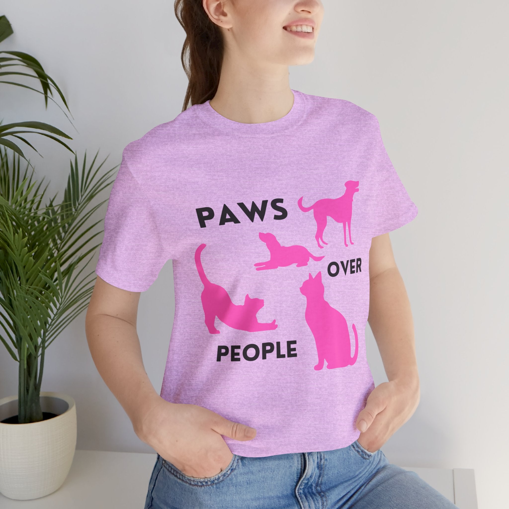 Paws Over People Tee — Pink Cats & Dogs Graphic T-Shirt