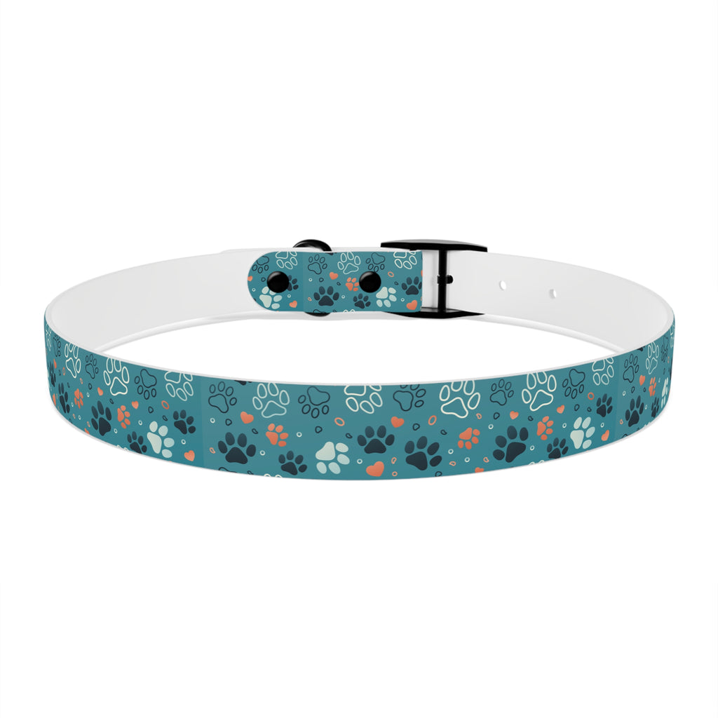 Paw Print Dog Collar — Teal Patterned Pet Collar for Small & Medium Dogs