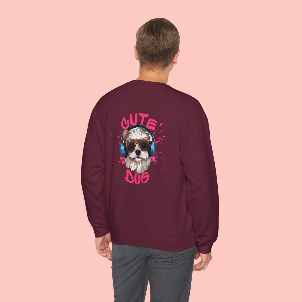 Cute Dog Crewneck Sweatshirt – Cute Dog with Headphones Graphic