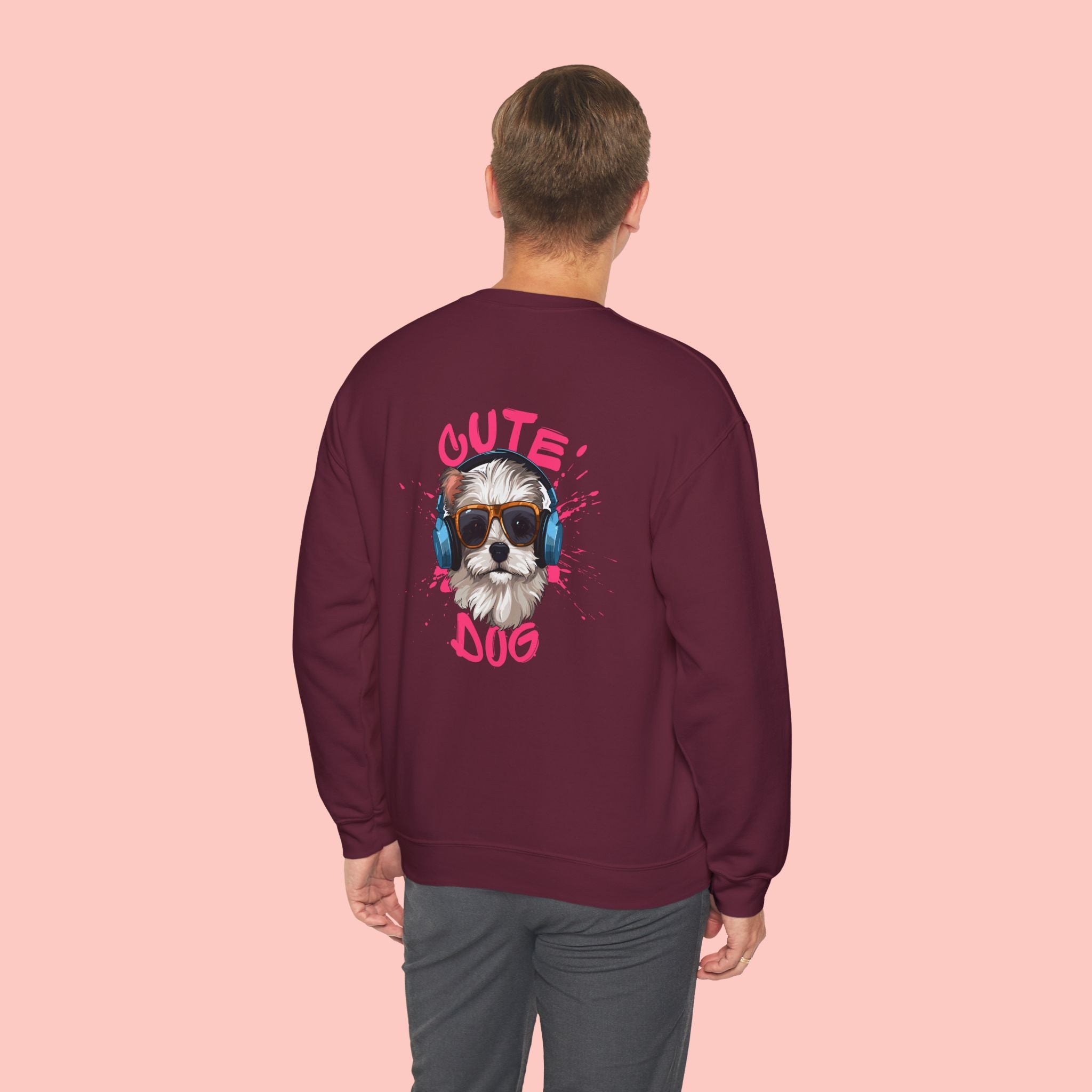 Cute Dog Crewneck Sweatshirt – Cute Dog with Headphones Graphic