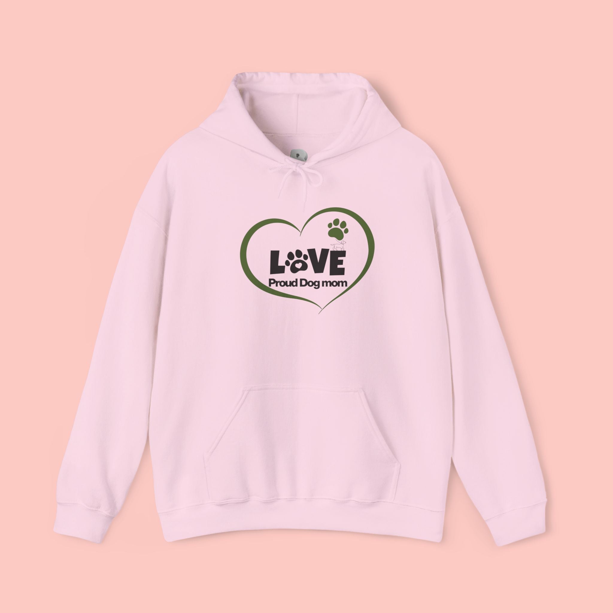 Dog Mom Heart Hoodie – "Love Proud Dog Mom" Paw Print Sweatshirt