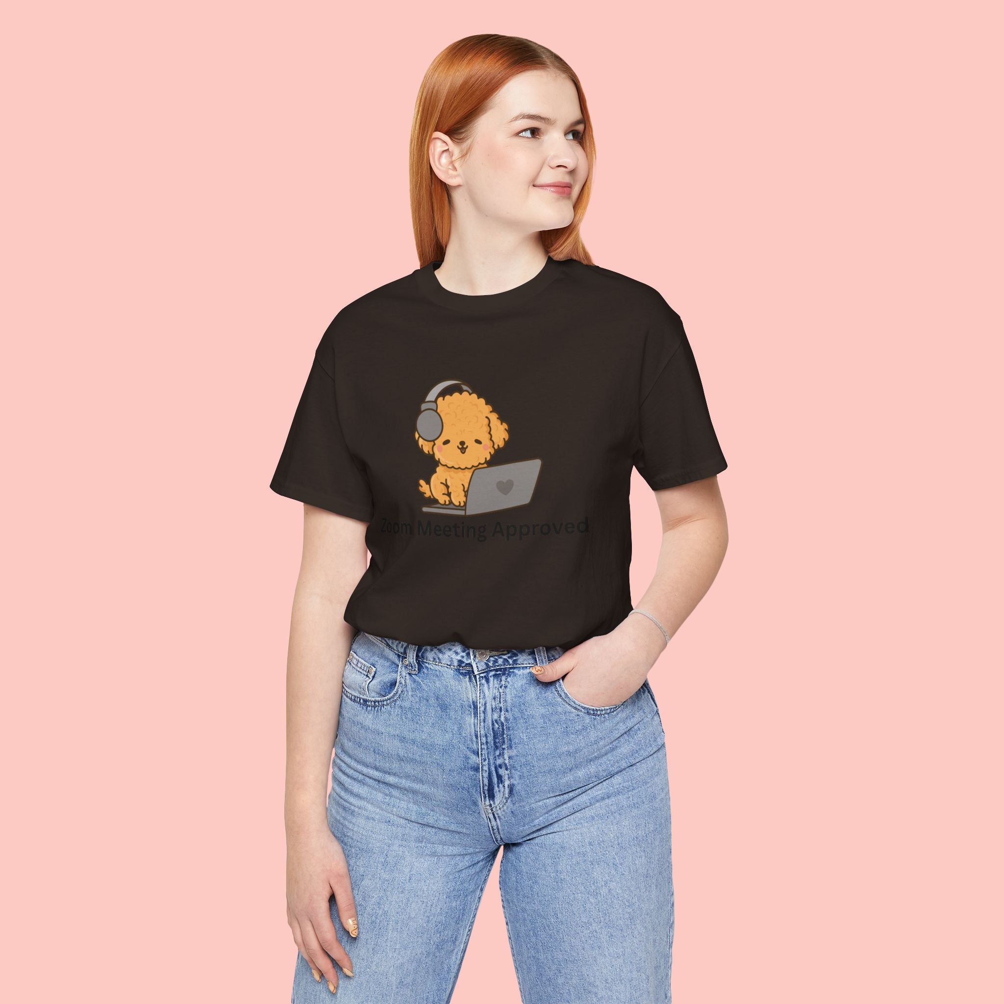 Zoom Meeting Approved Tee — Cute Puppy with Headset Laptop Graphic