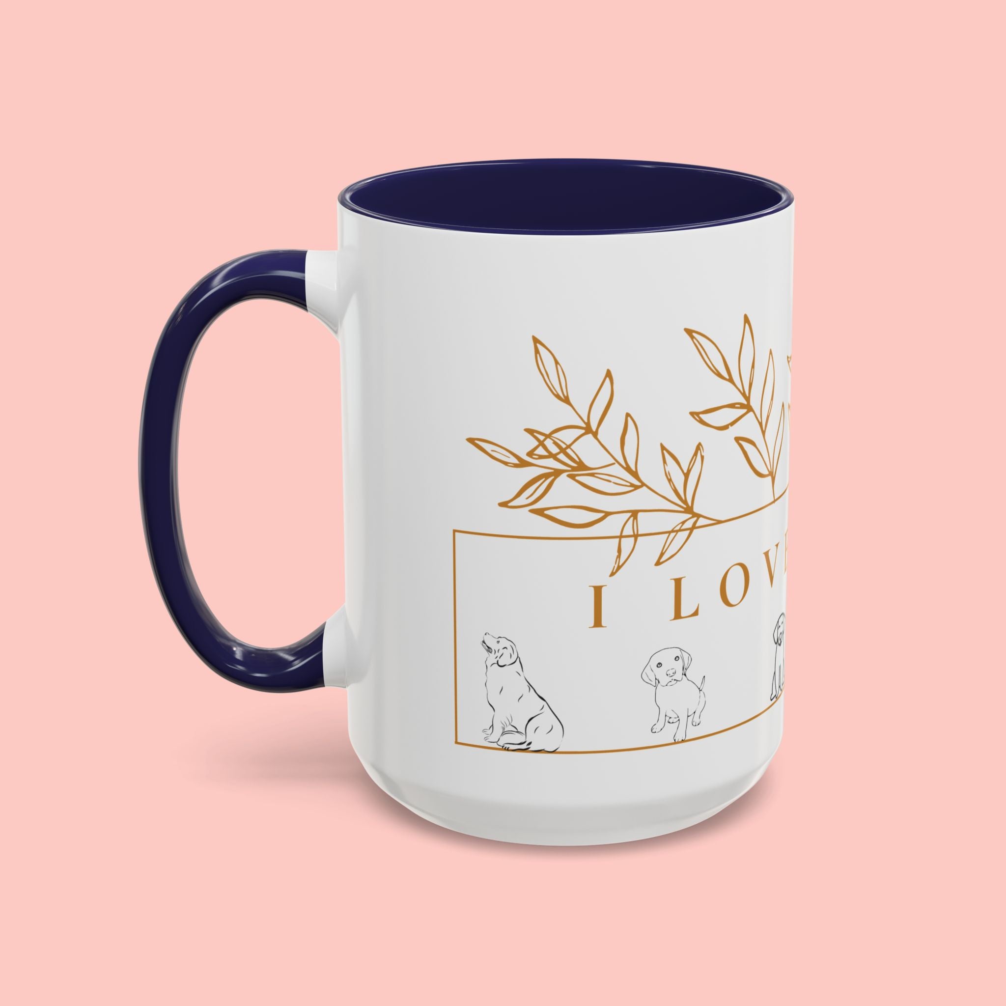 I Love Dogs Accent Coffee Mug — Gold Leaf Dog Lover Ceramic Mug (11oz & 15oz)
