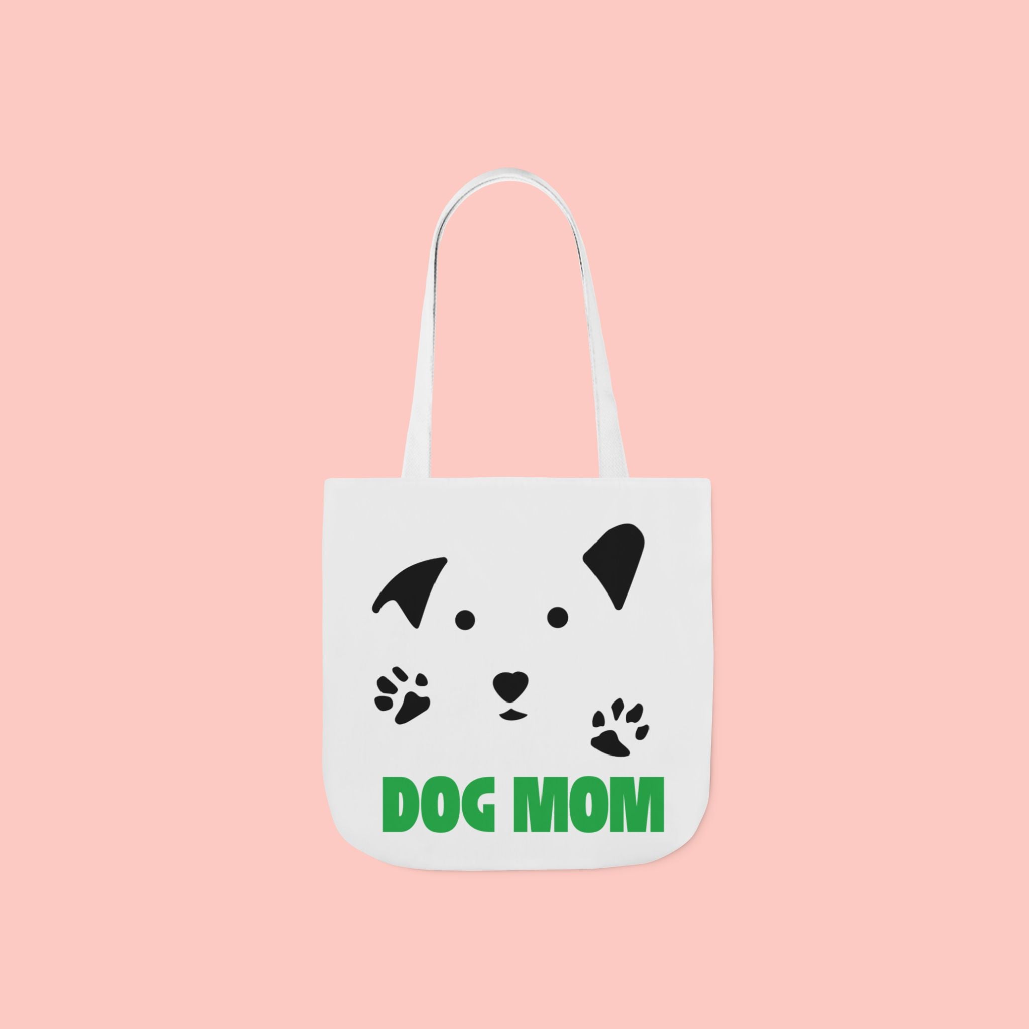 Dog Mom Canvas Tote Bag — Cute Paw Print Dog Face Tote for Pet Lovers