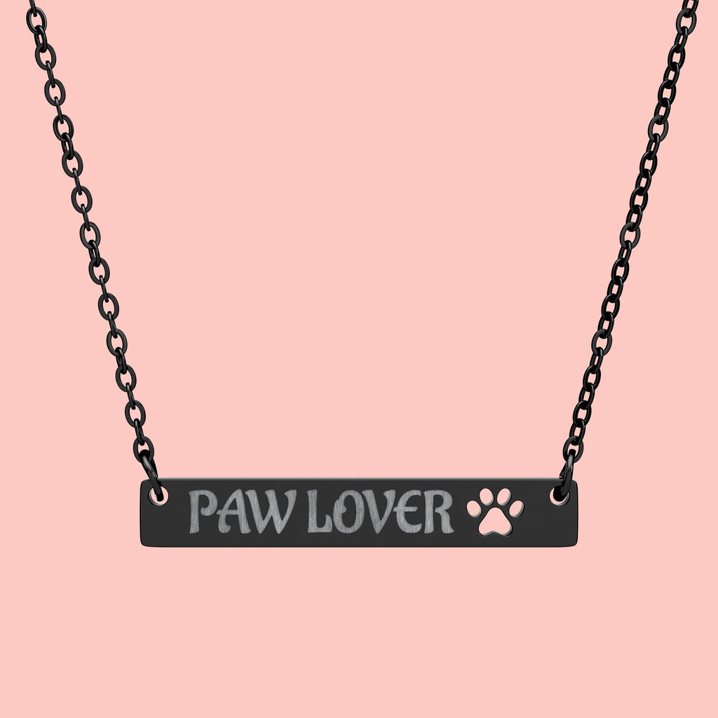 Paw Lover Cutout Bar Necklace — Engraved Paw Print Pendant