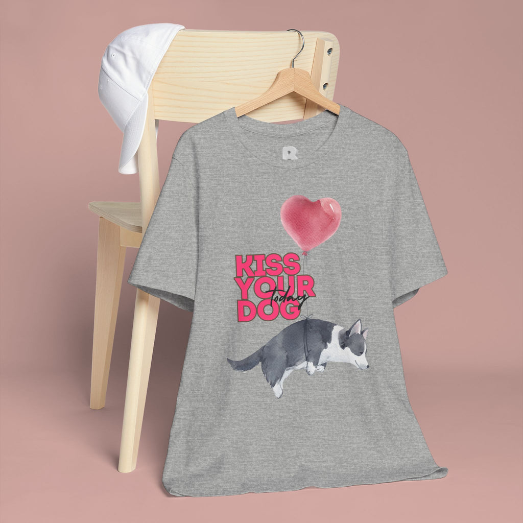 Kiss Your Dog T-Shirt — Cute Corgi with Heart Balloon Pet Lover Tee