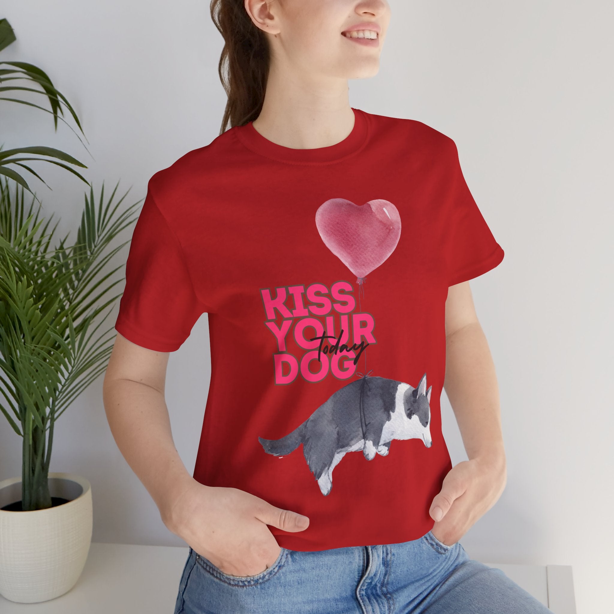 Kiss Your Dog T-Shirt — Cute Corgi with Heart Balloon Pet Lover Tee