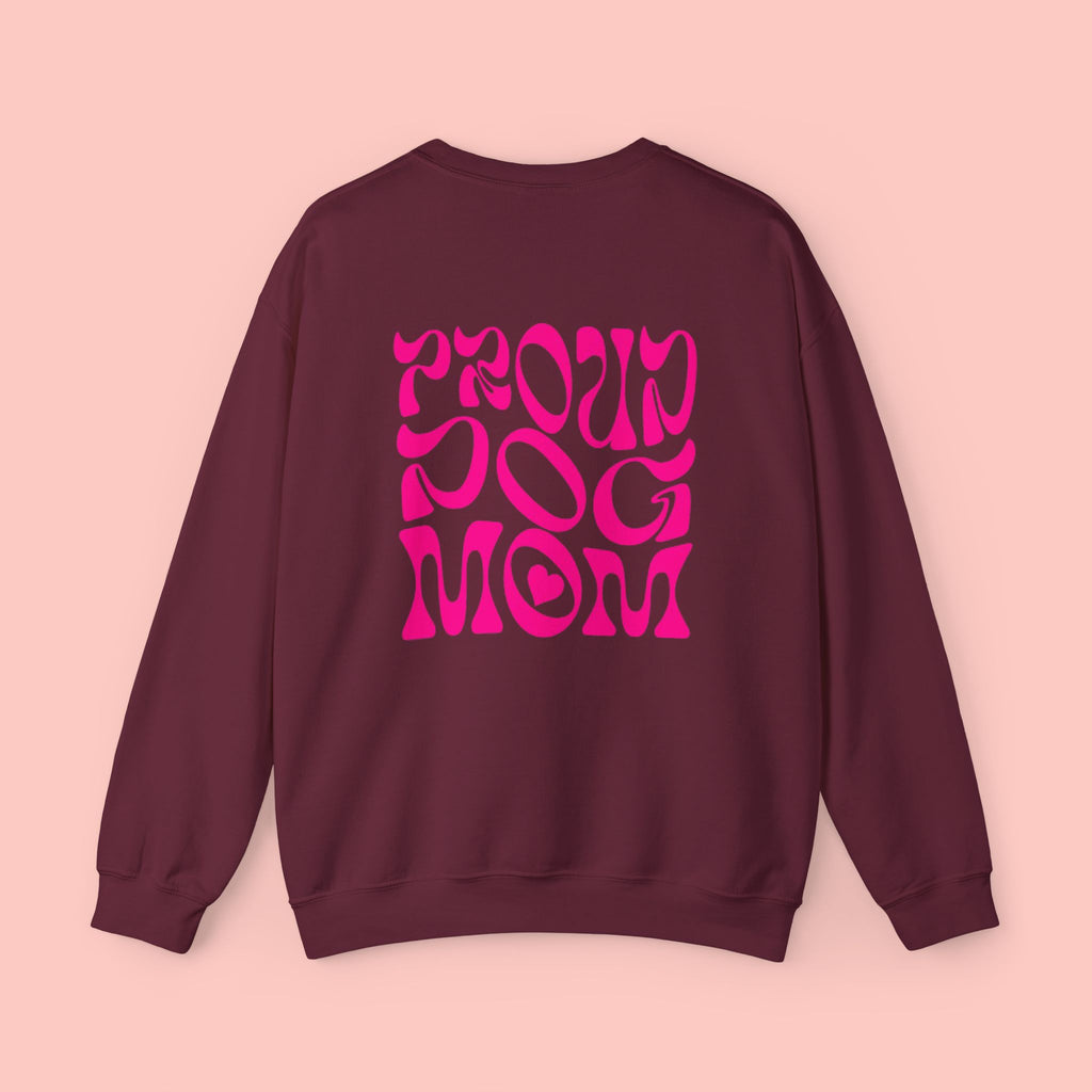 Proud Dog Mom Crewneck Sweatshirt — Retro Pink Graphic
