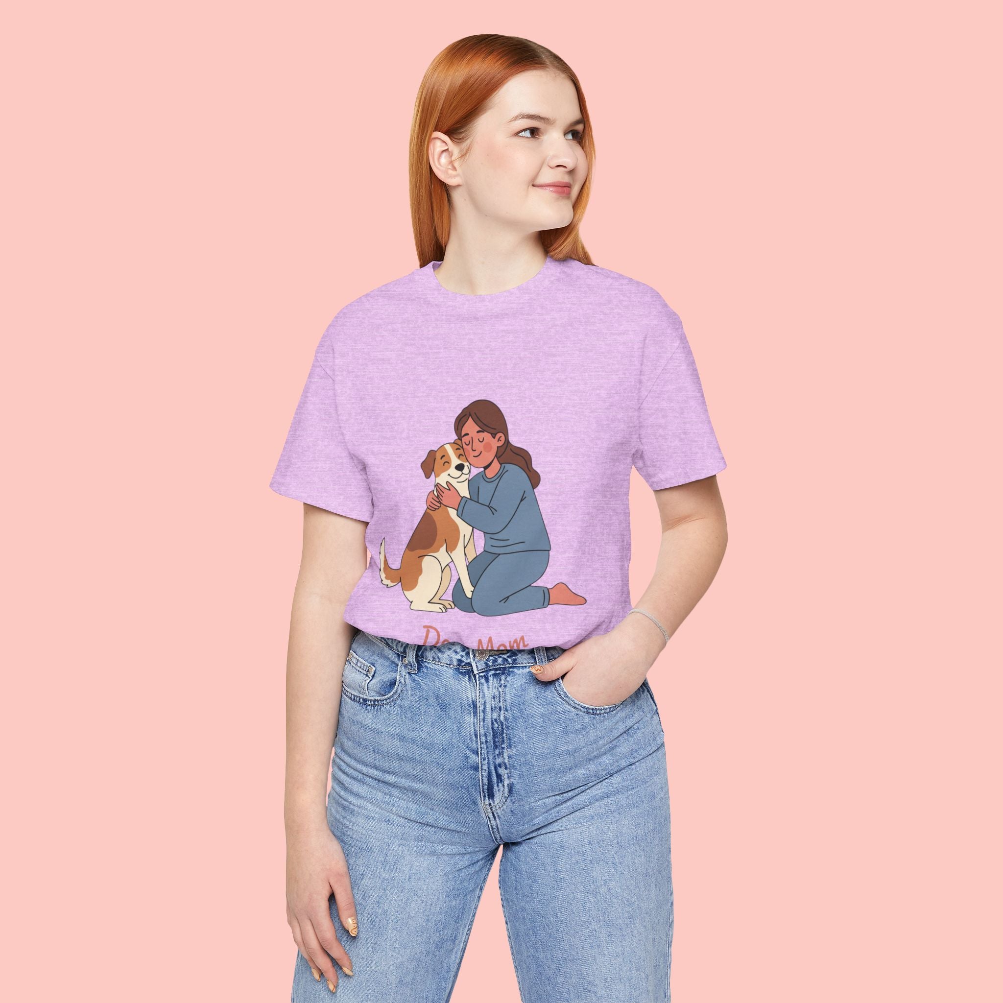 Dog Mom T‑Shirt — Cute Woman Hugging Dog Graphic Tee