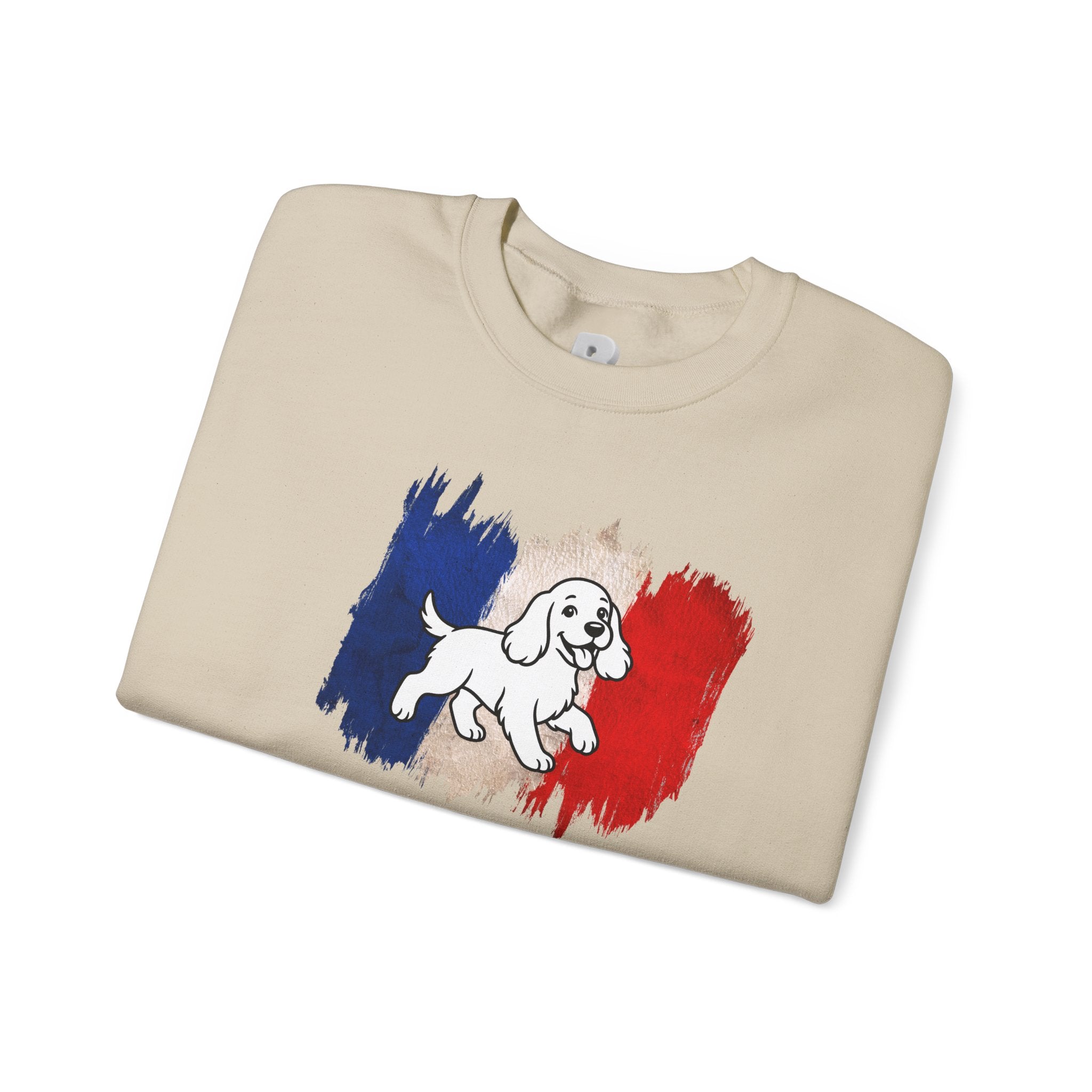 Crewneck Sweatshirt - "Love Your Dog Like Me" French Flag Puppy Graphic