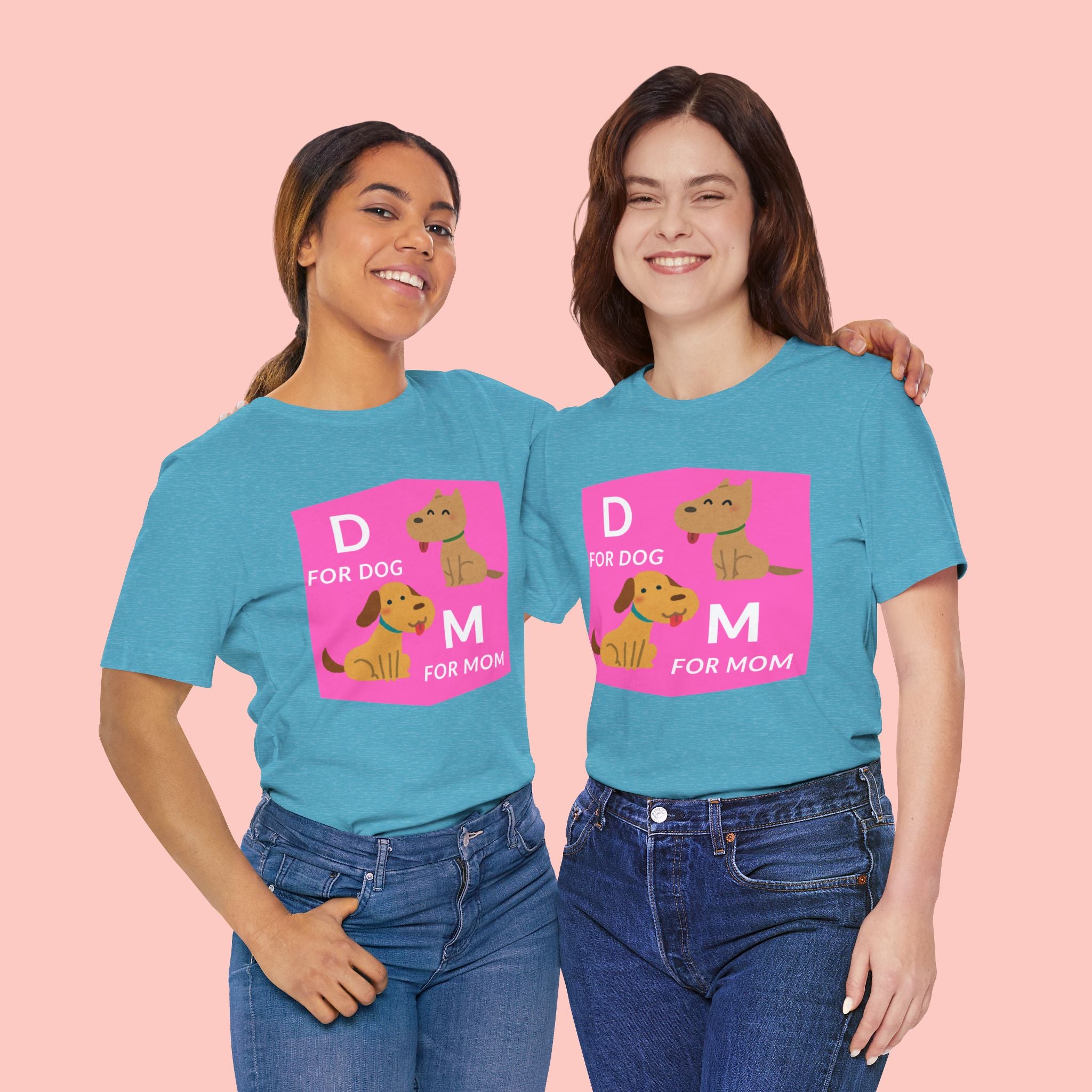 Dog Mom T-Shirt — Cute Pink "D for Dog, M for Mom" Graphic Tee
