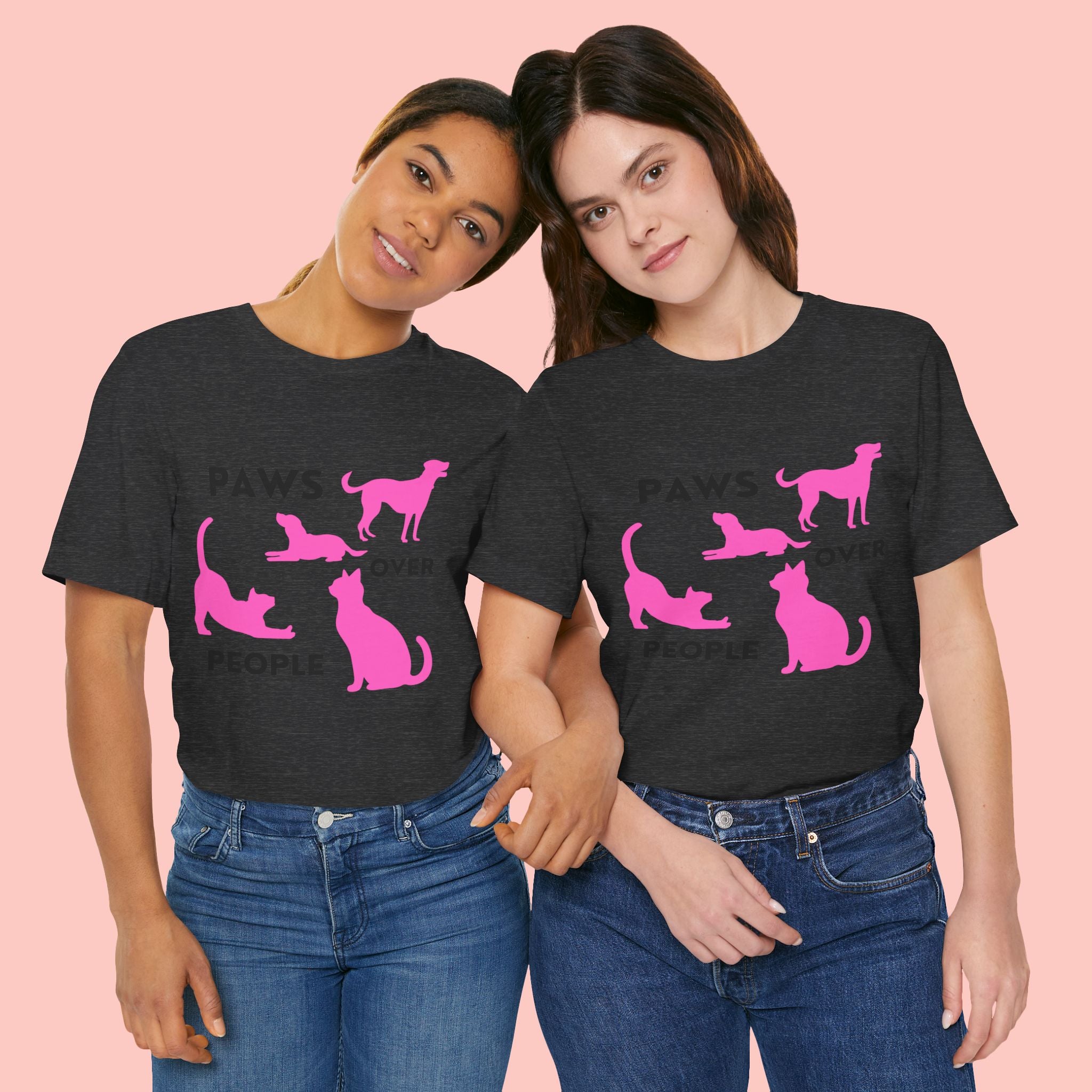 Paws Over People Tee — Pink Cats & Dogs Graphic T-Shirt