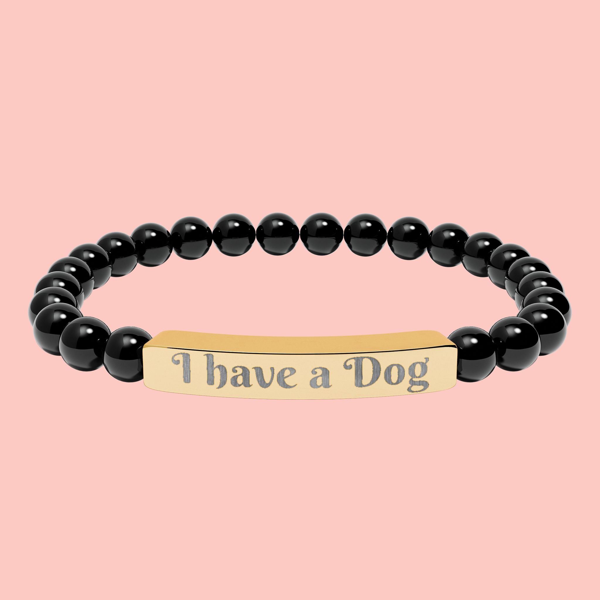 Engraved Natural Stone Stretch Bracelet – "I have a Dog" Bar Bracelet