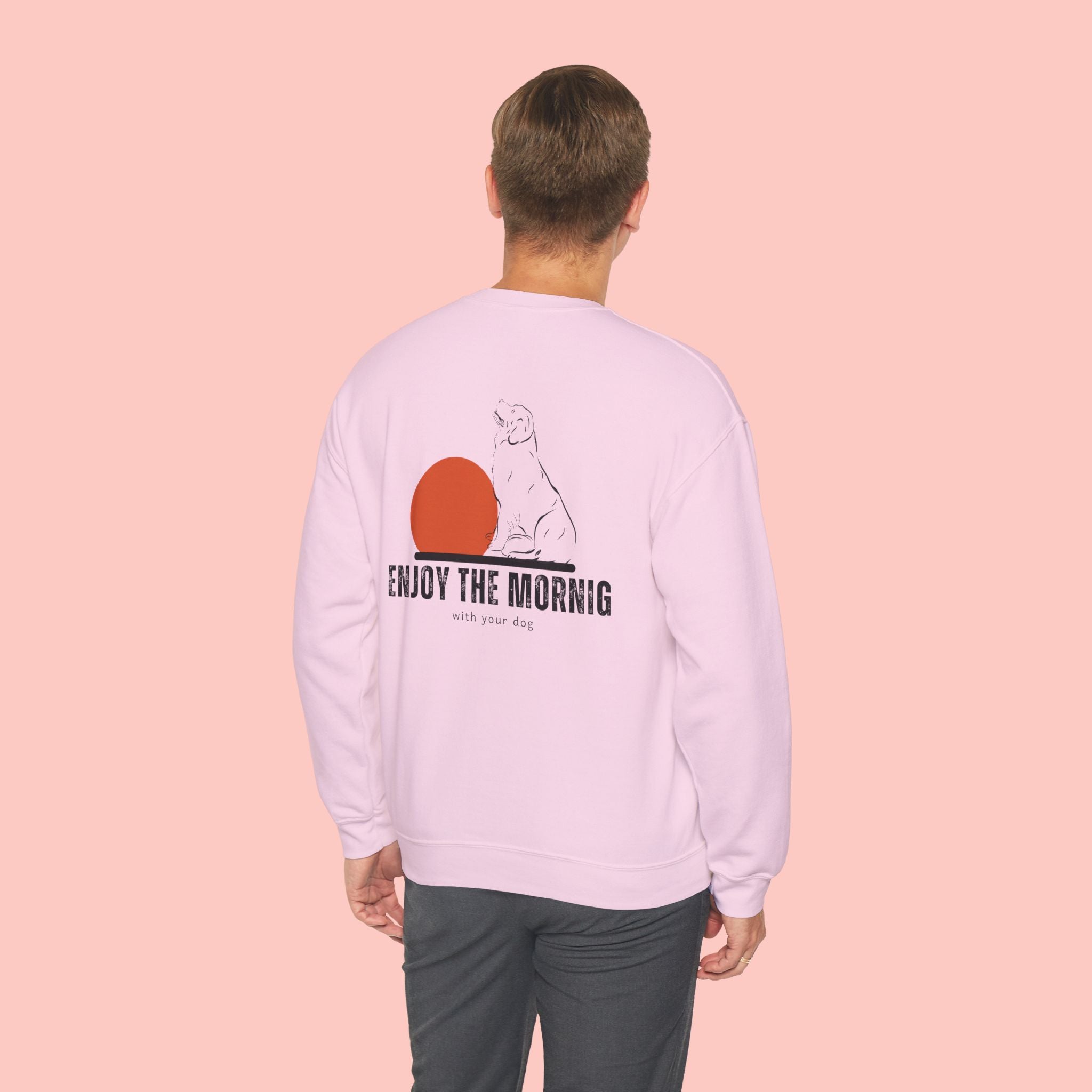 Enjoy the Morning Crewneck Sweatshirt — Dog & Sunrise Graphic