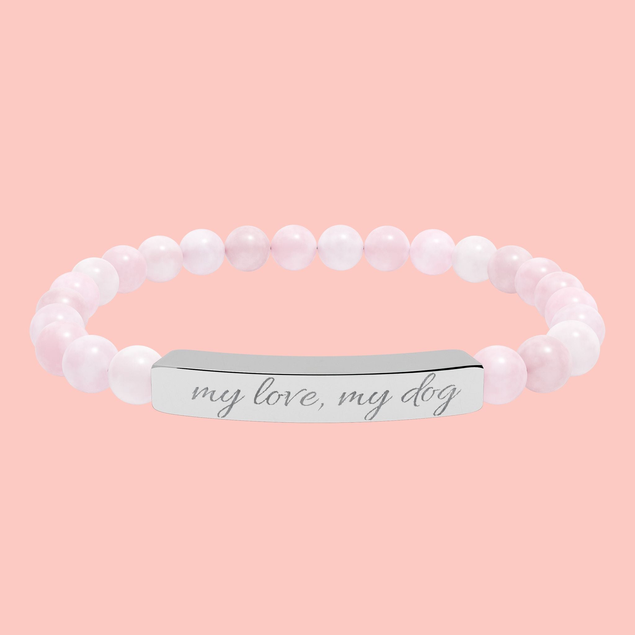 Engraved Natural Stone Stretch Bar Bracelet — Personalized Beaded Healing Jewelry