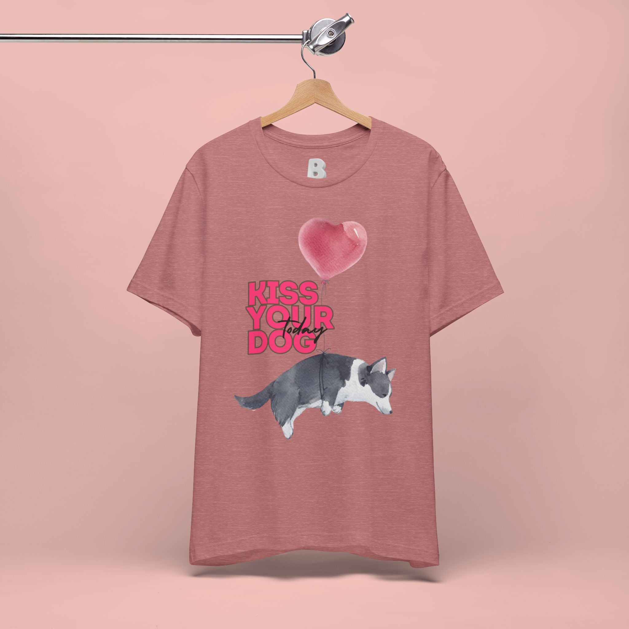 Kiss Your Dog T-Shirt — Cute Corgi with Heart Balloon Pet Lover Tee