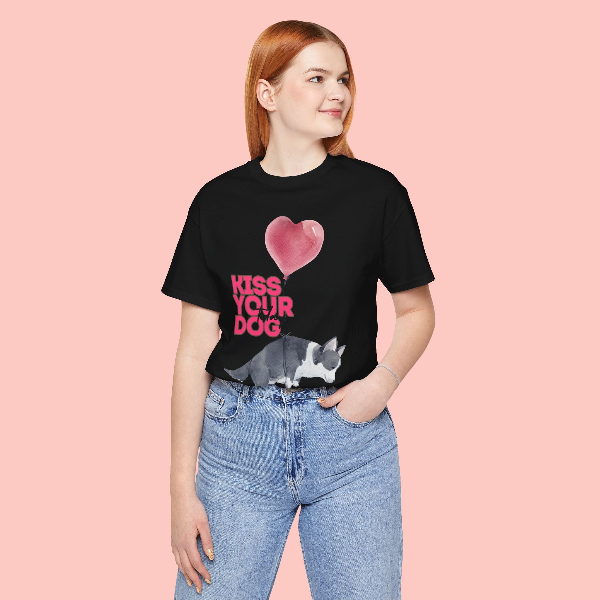 Kiss Your Dog T-Shirt — Cute Corgi with Heart Balloon Pet Lover Tee