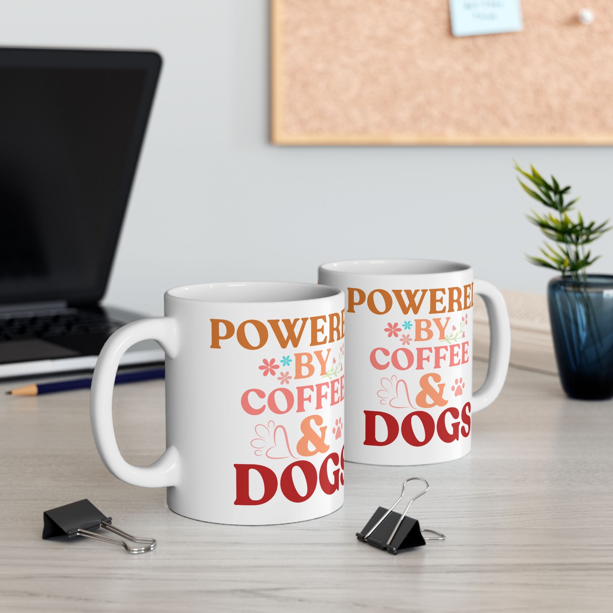 Coffee Powered Dog Mom Mug — Cute Floral Paw Print Ceramic Coffee Mug (11oz, 15oz)