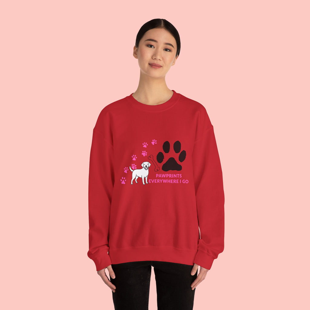 Crewneck Sweatshirt — "Pawprints Everywhere I Go" Dog Lover Graphic