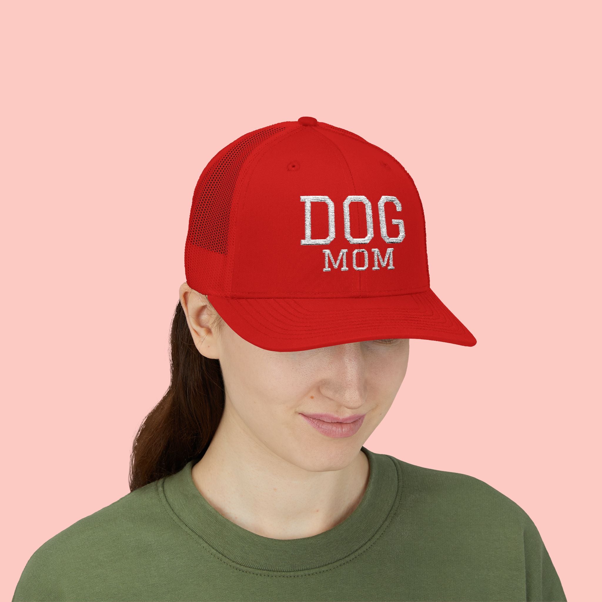 Dog Mom Trucker Cap — Rhinestone Lettering Snapback Hat