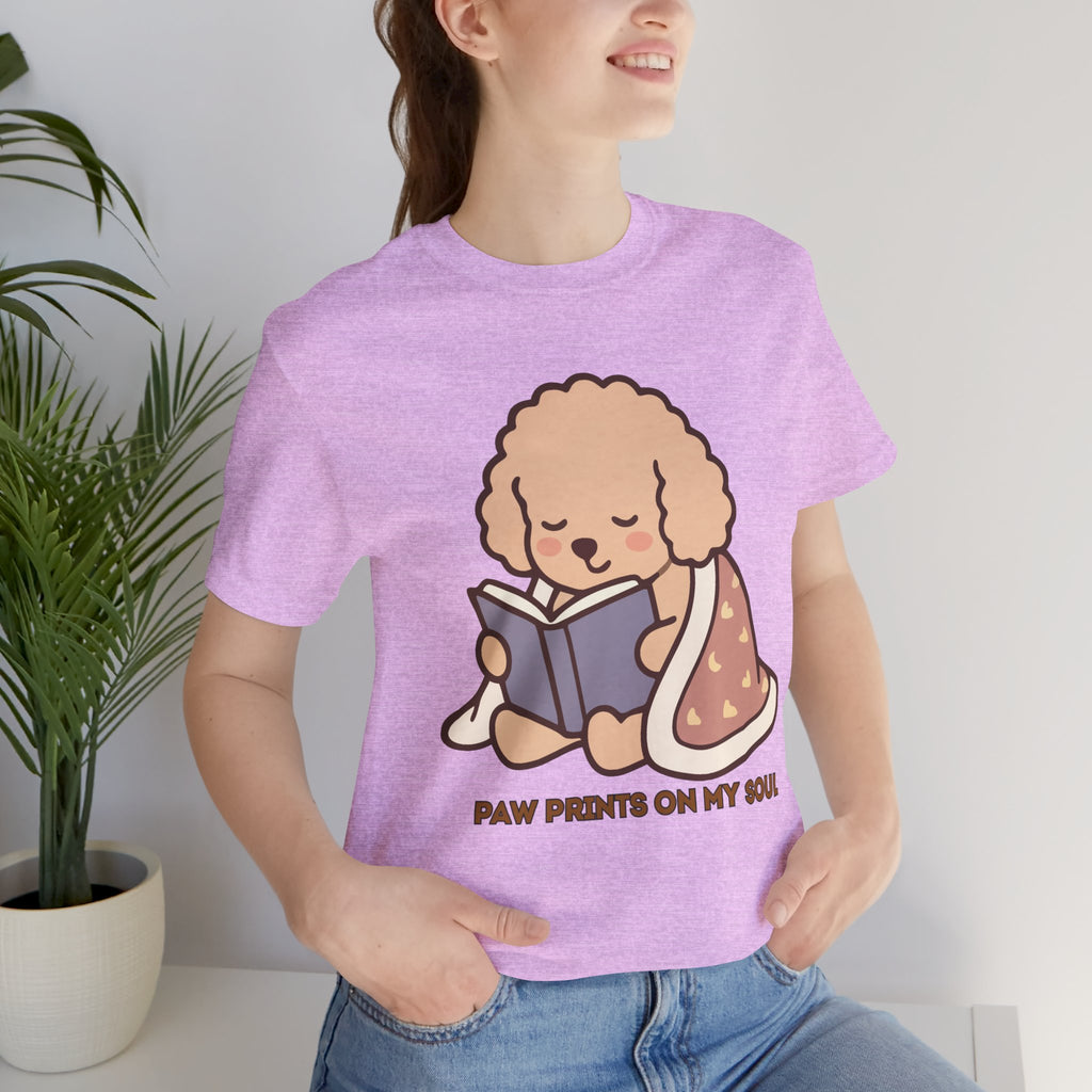 Paw Prints On My Soul T‑Shirt — Cute Reading Puppy Graphic Tee