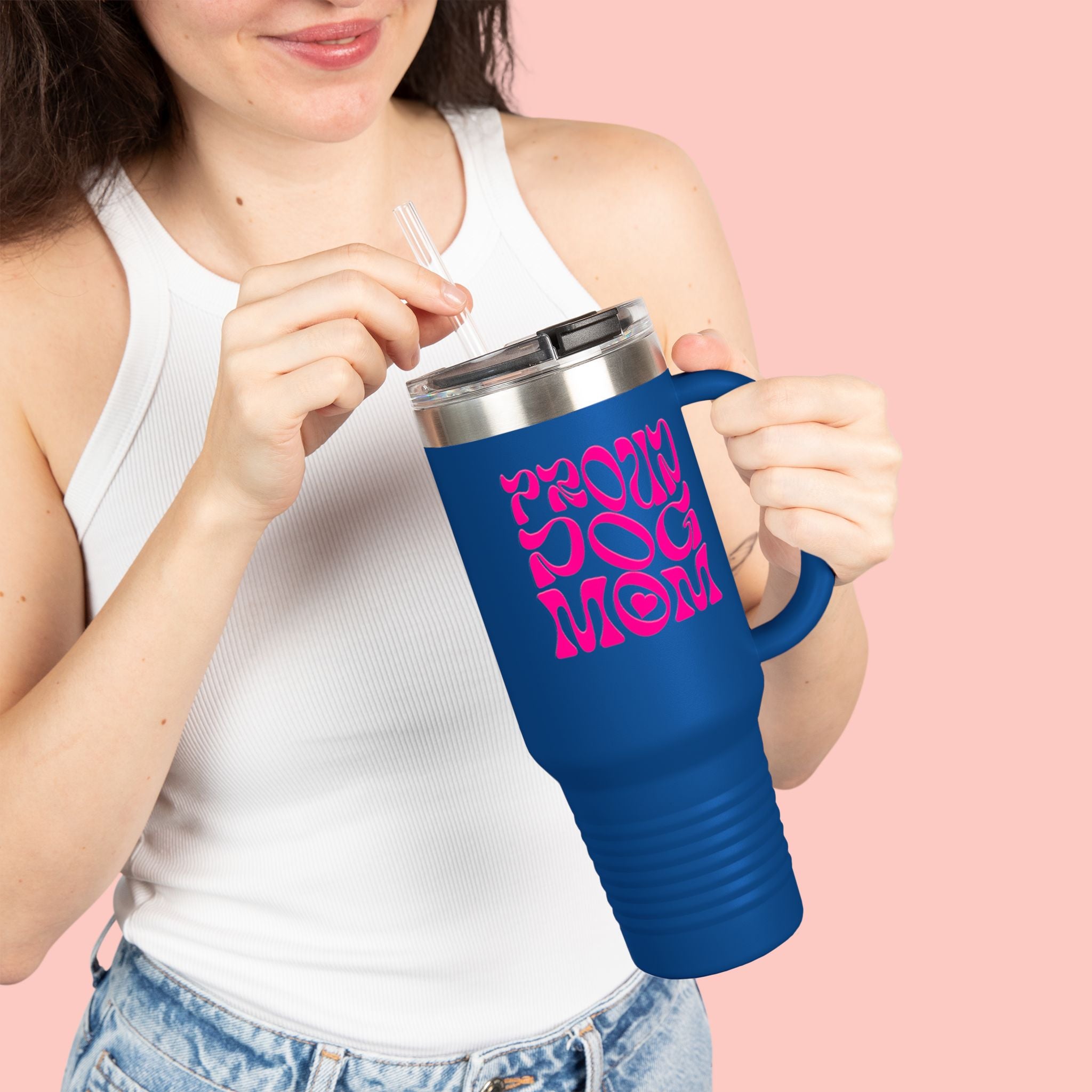 40oz Insulated Travel Mug — 'Groovy Mom' Pink Retro Design