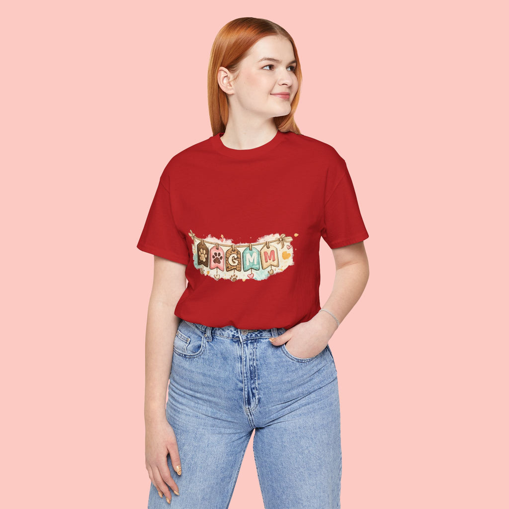 Pet Mom Banner Tee — Cute Paw Print "MOM" Graphic T-Shirt