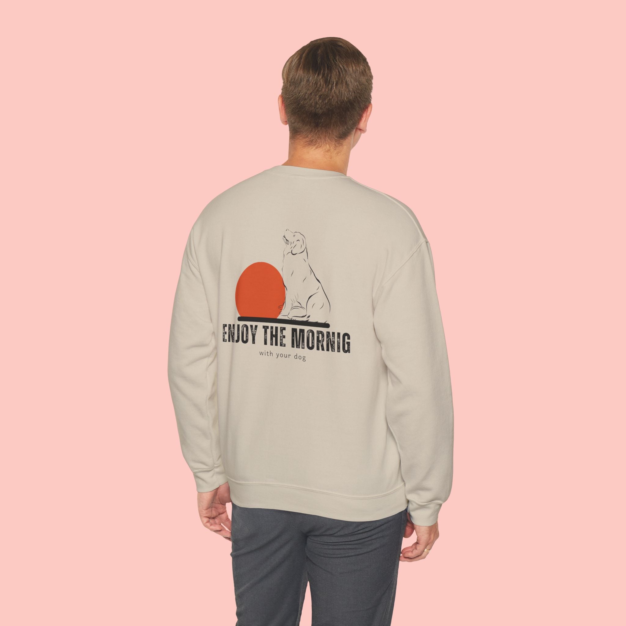 Enjoy the Morning Crewneck Sweatshirt — Dog & Sunrise Graphic