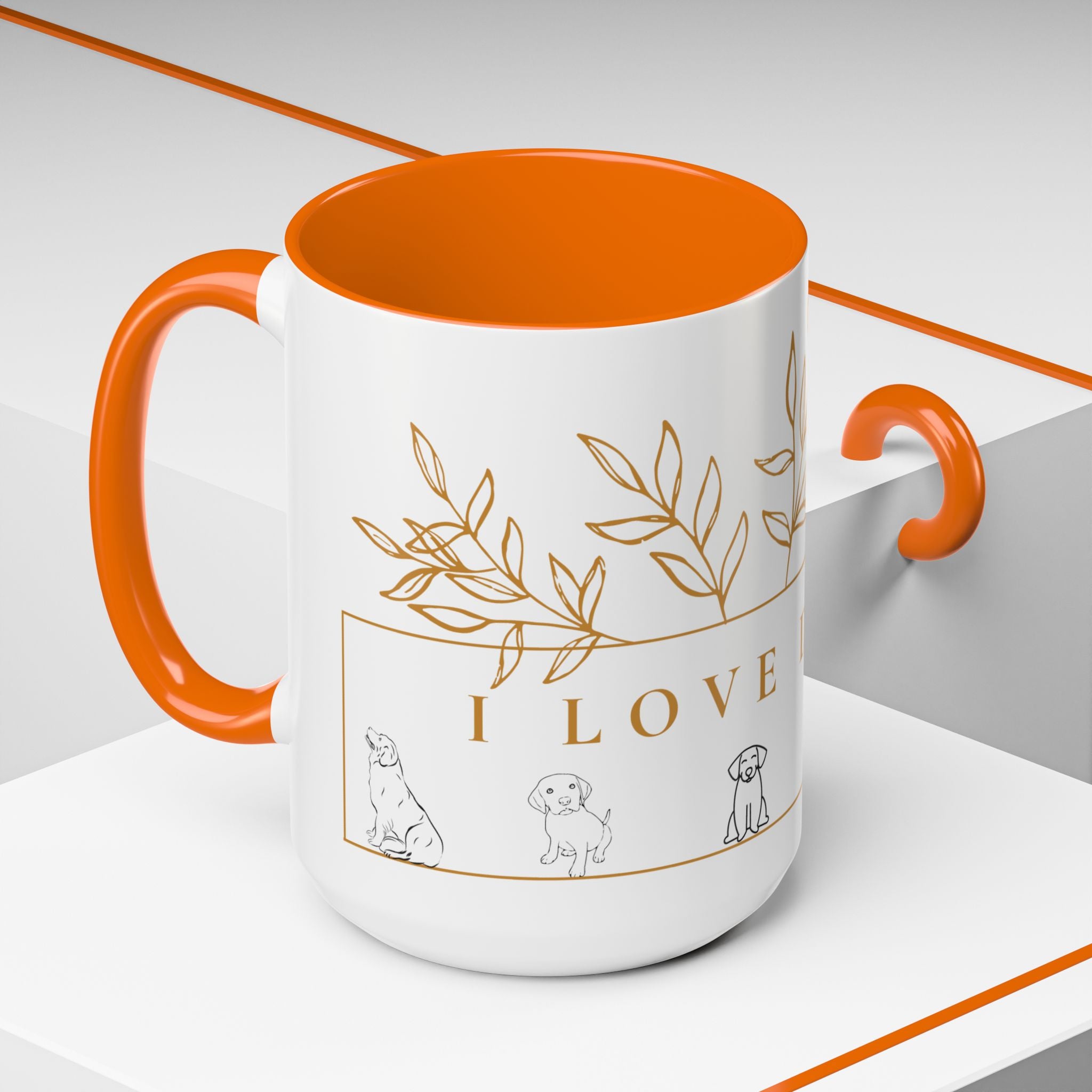 I Love Dogs Accent Coffee Mug — Gold Leaf Dog Lover Ceramic Mug (11oz & 15oz)