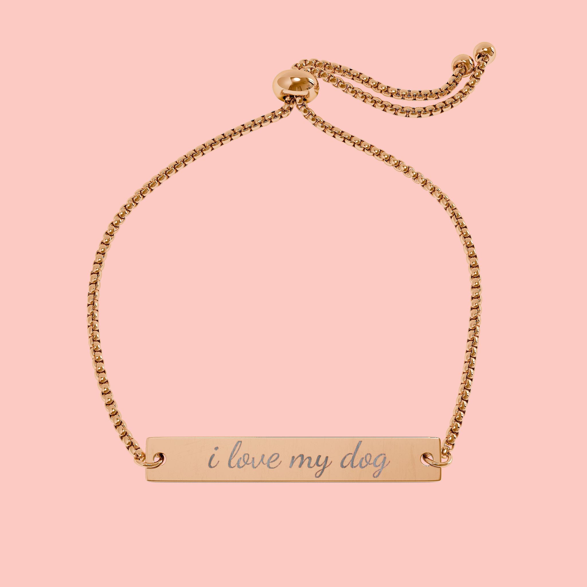 Engraved Bar Bracelet - "I Love My Dog" Adjustable Gold Pet Lover Jewelry