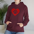 Heart Paw Hoodie — Cute Red Paw Print Animal Lover Sweatshirt