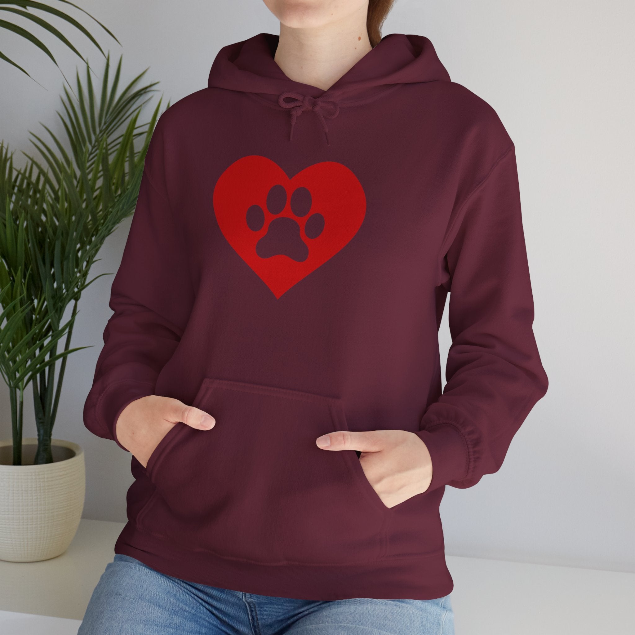Heart Paw Hoodie — Cute Red Paw Print Animal Lover Sweatshirt