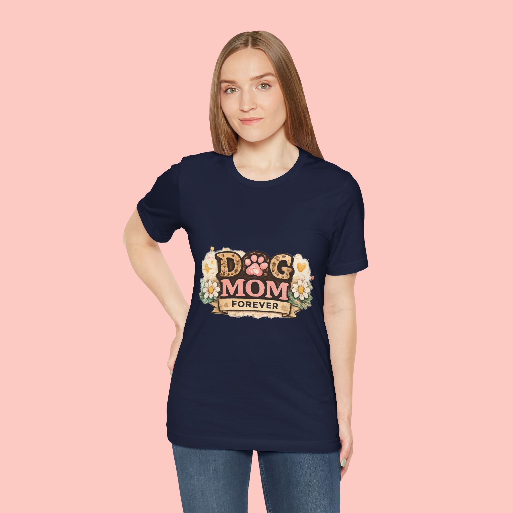 Dog Mom Forever T‑Shirt — Floral Paw Print Tee for Pet Lovers