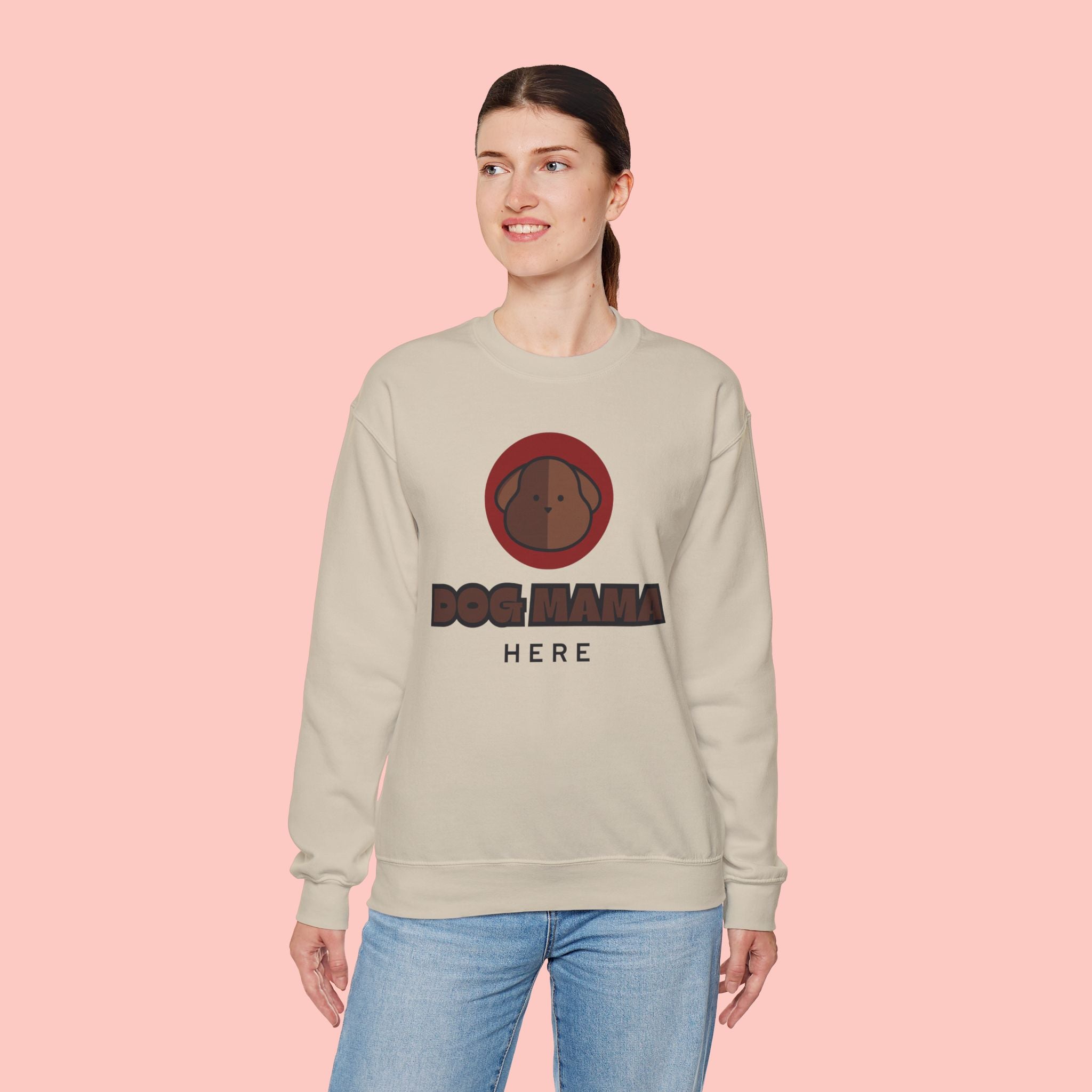 Dog Mama Crewneck Sweatshirt – Cute Brown Pup Graphic ‘Dog Mama’ Design