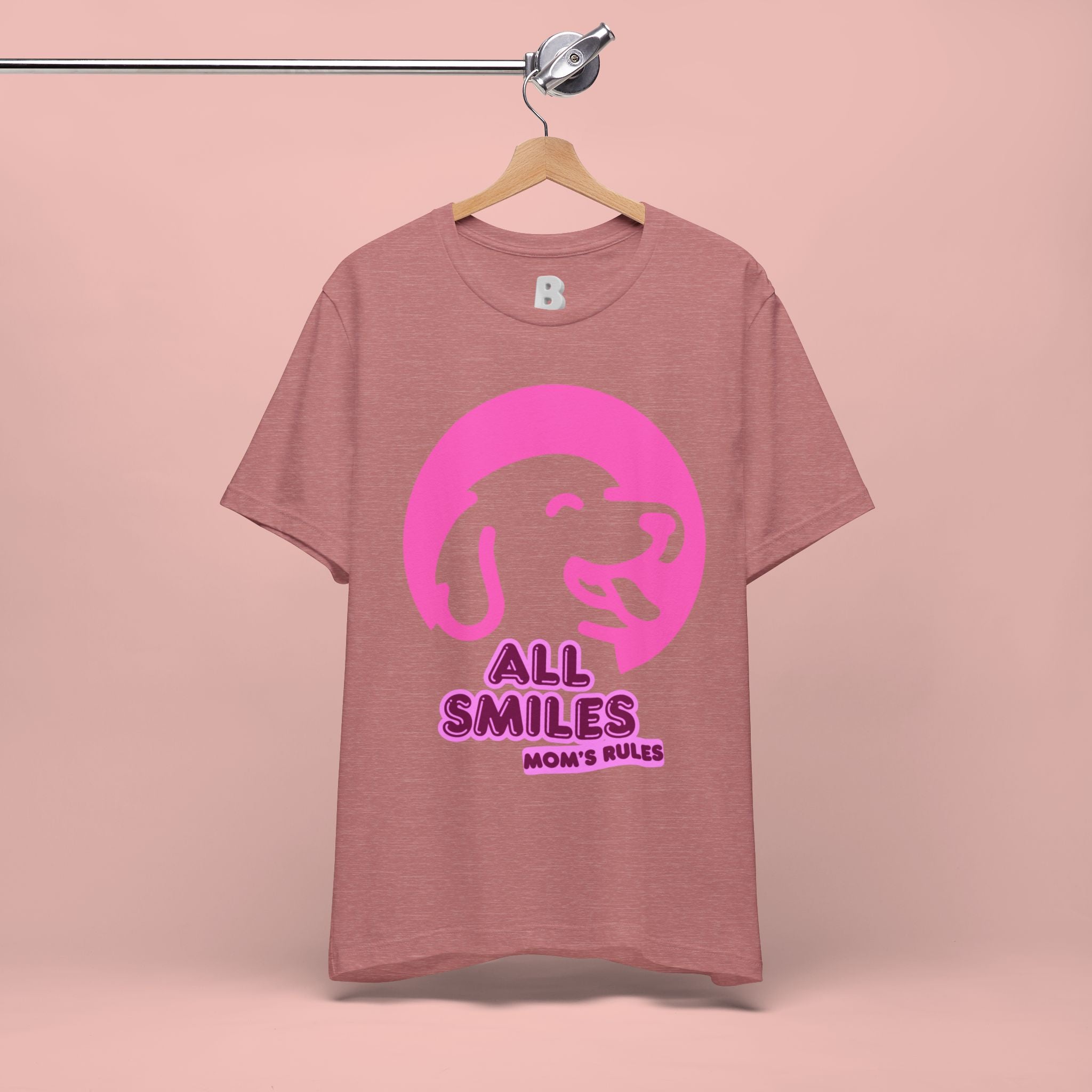 All Smiles Mom's Rules T-Shirt — Cute Pink Dog Graphic Tee for Moms & Pet Lovers