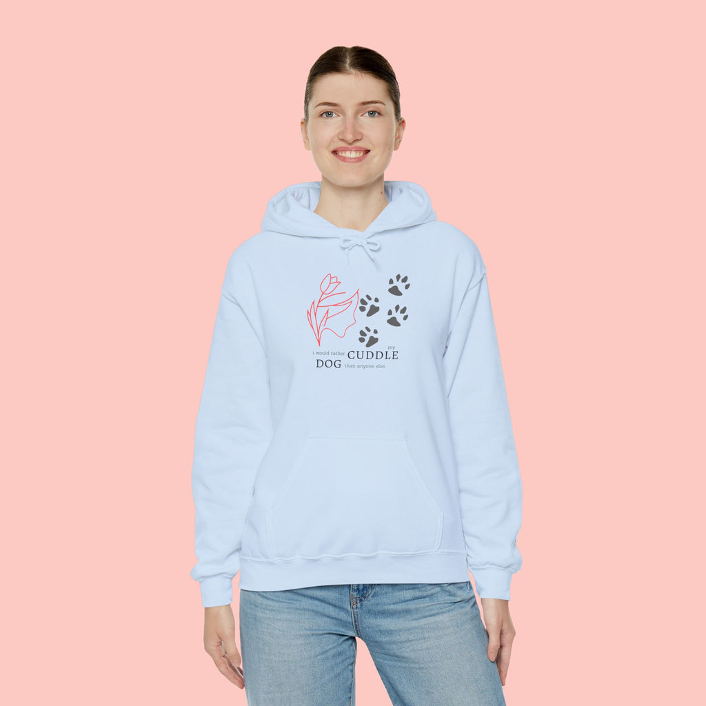 Dog Cuddle Hoodie – Minimal Paw Print & Script Pet Lover Sweatshirt