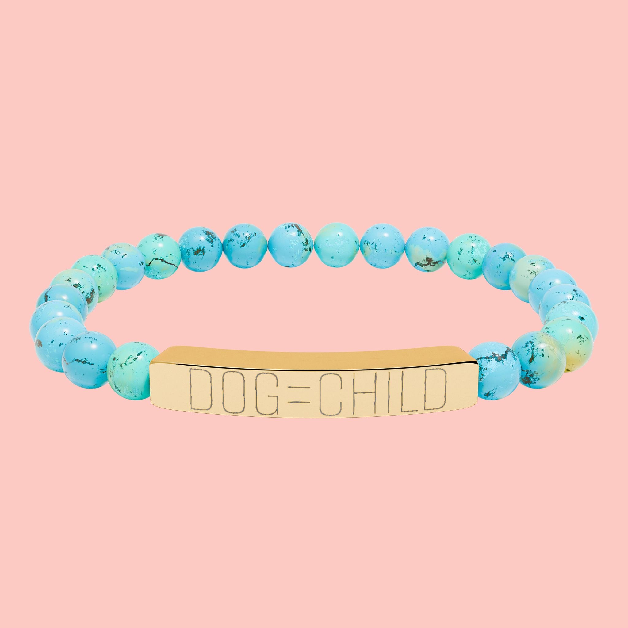 Engraved Natural Stone Bar Bracelet — Personalized Stretch Beaded Bracelet