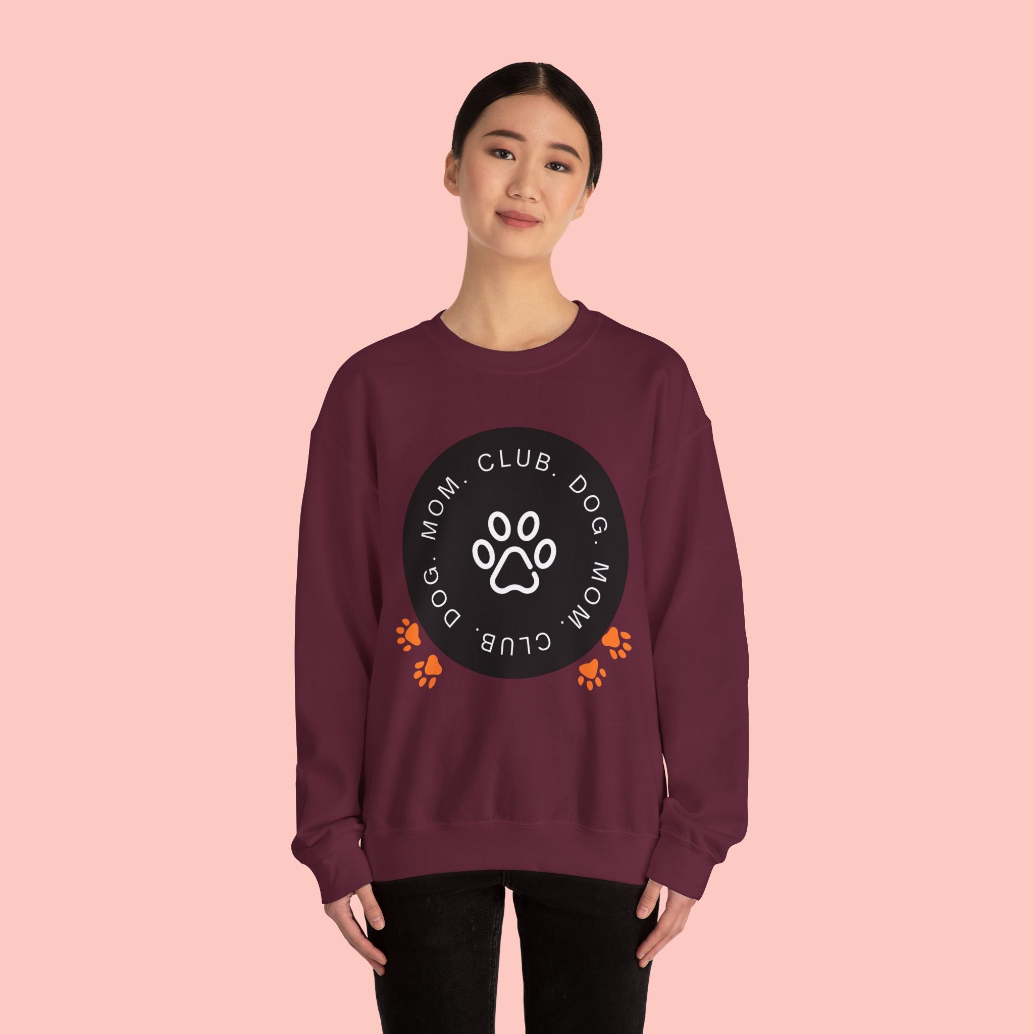 Dog Mom Club Crewneck Sweatshirt — Paw Print Graphic Pullover for Pet Moms