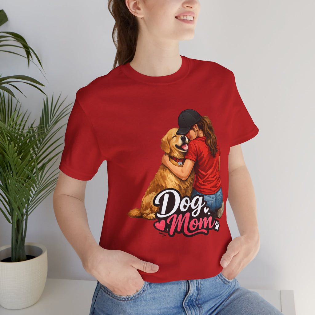 Dog Mom T-Shirt - Cute Woman Hugging Golden Retriever Tee