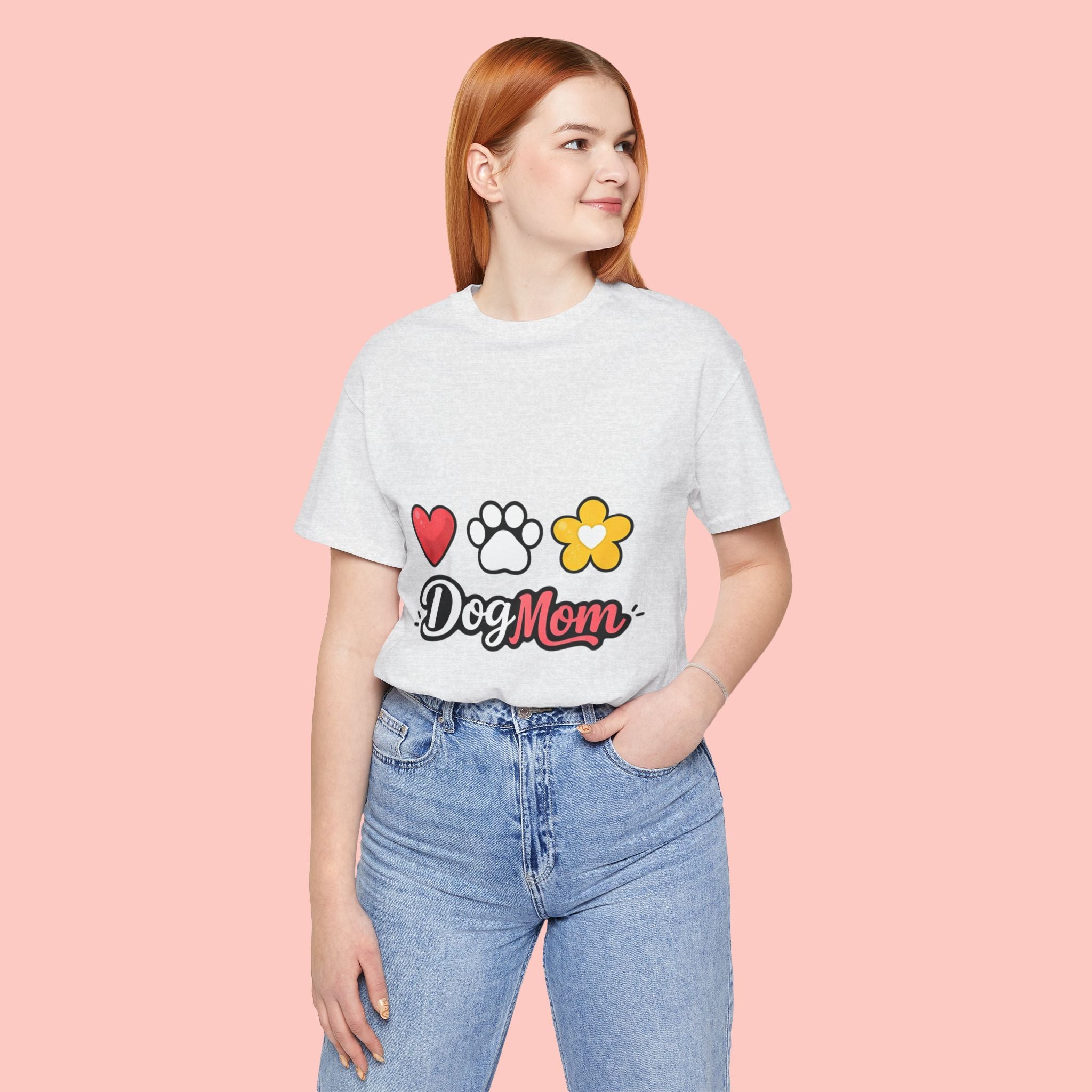Dog Mom T-Shirt – Heart, Paw & Flower Graphic Tee