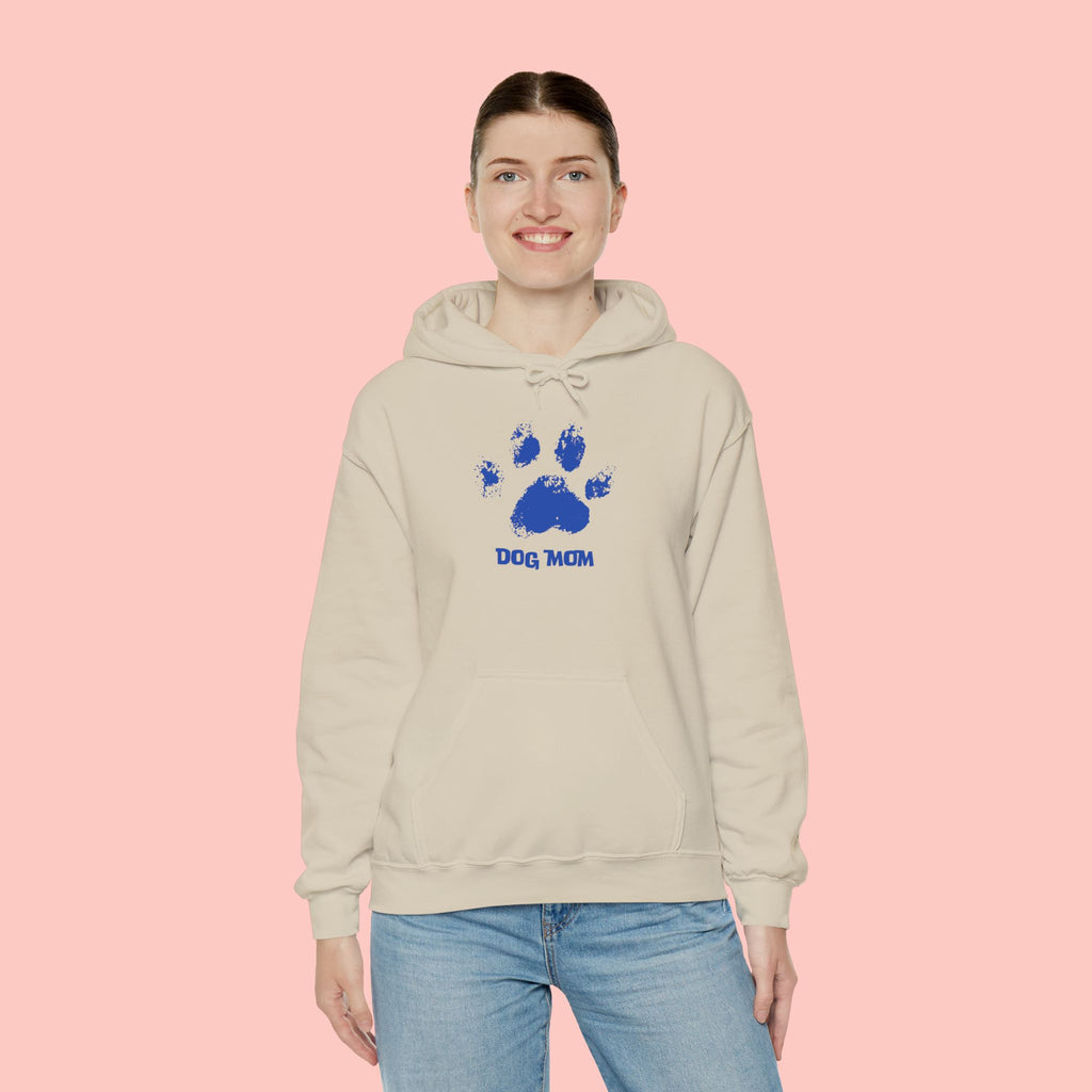 Dog Mom Paw Print Hoodie – Cute Pet Lover Sweatshirt, Blue Paw 'DOG MOM' Design