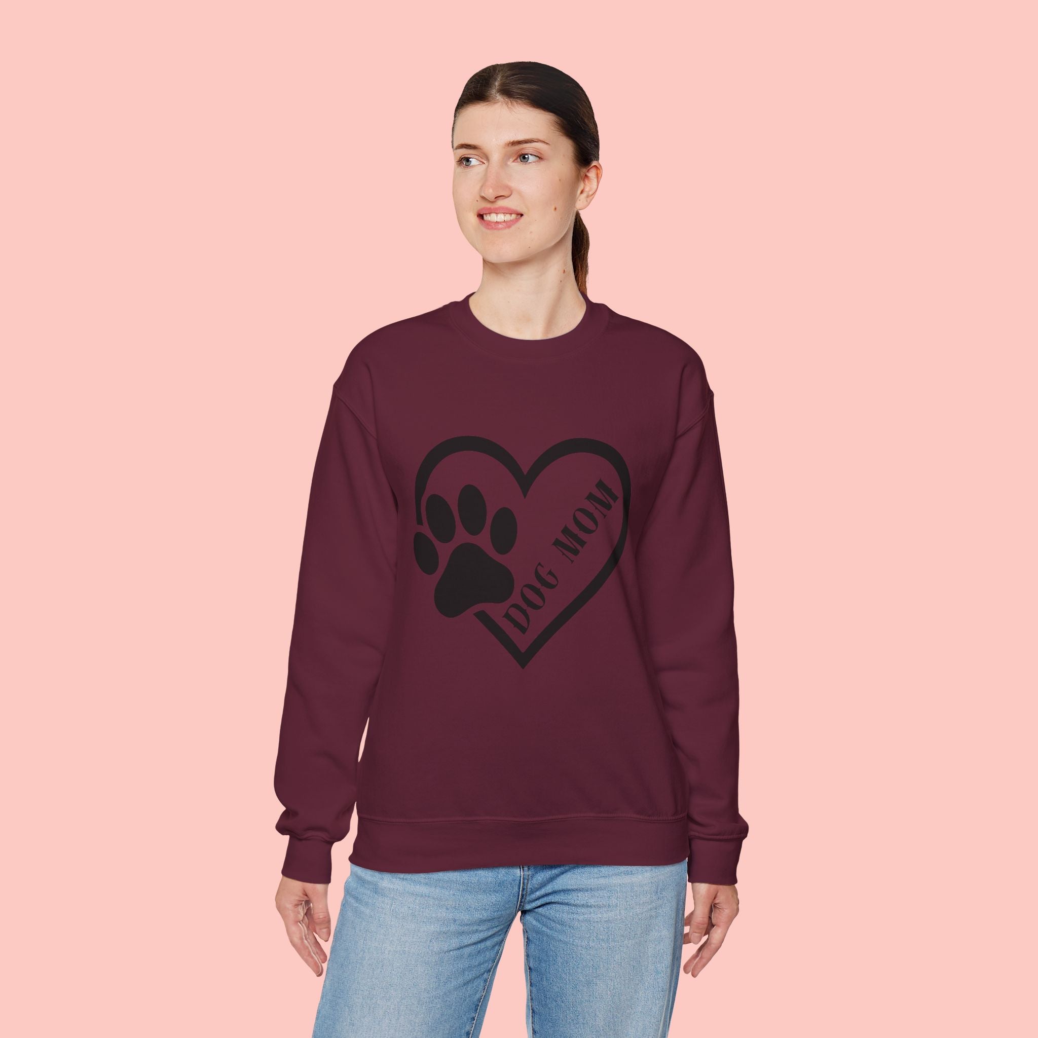 Dog Mom Heart Paw Sweatshirt — Women's Crewneck for Pet Lovers