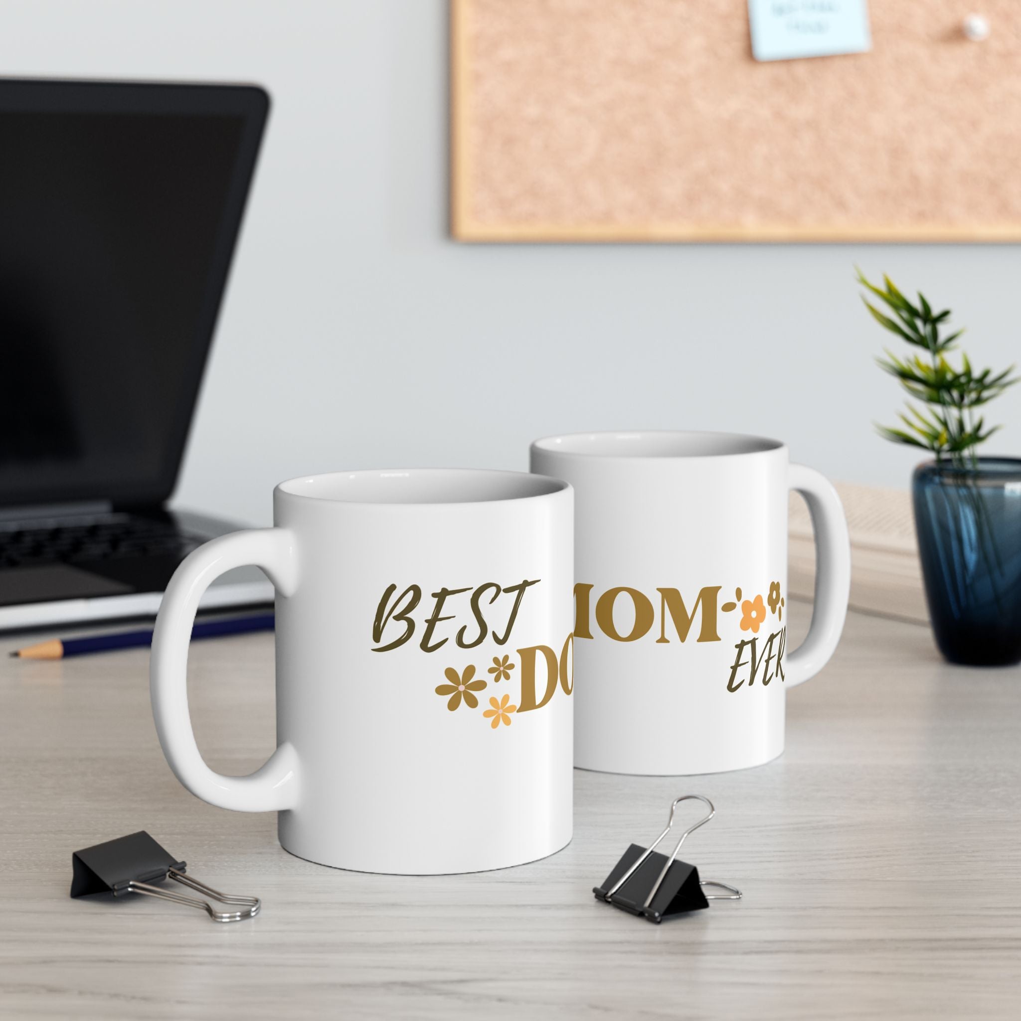Dog Mom Ceramic Mug — 'Best Dog Mom Ever' Gold Script Coffee Cup (11oz & 15oz)