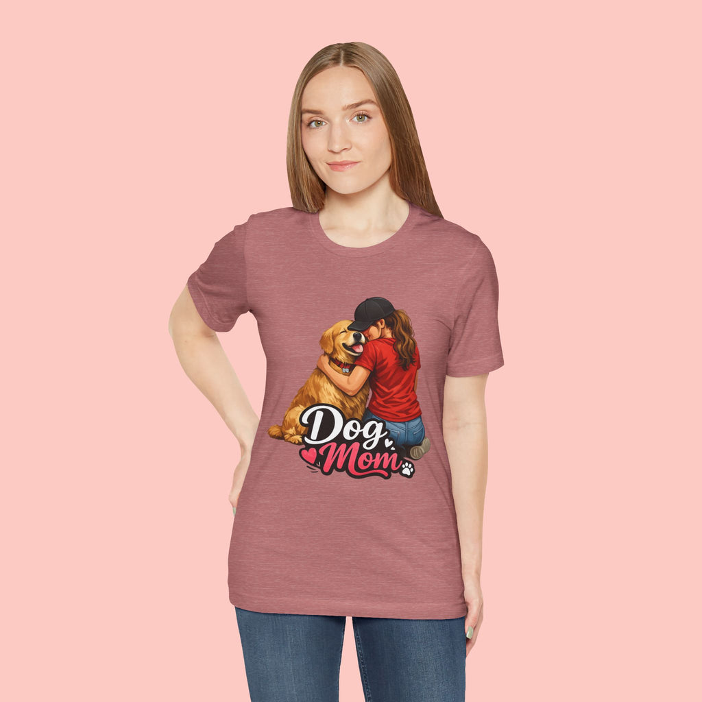 Dog Mom T-Shirt - Cute Woman Hugging Golden Retriever Tee