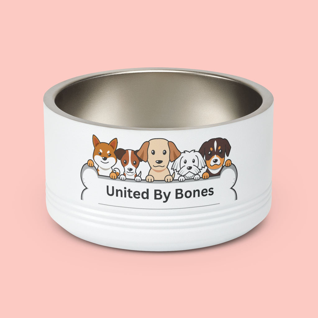 United By Bones 18oz Pet Bowl — Cute Cartoon Dogs Stainless Steel Bowl for Dogs & Cats