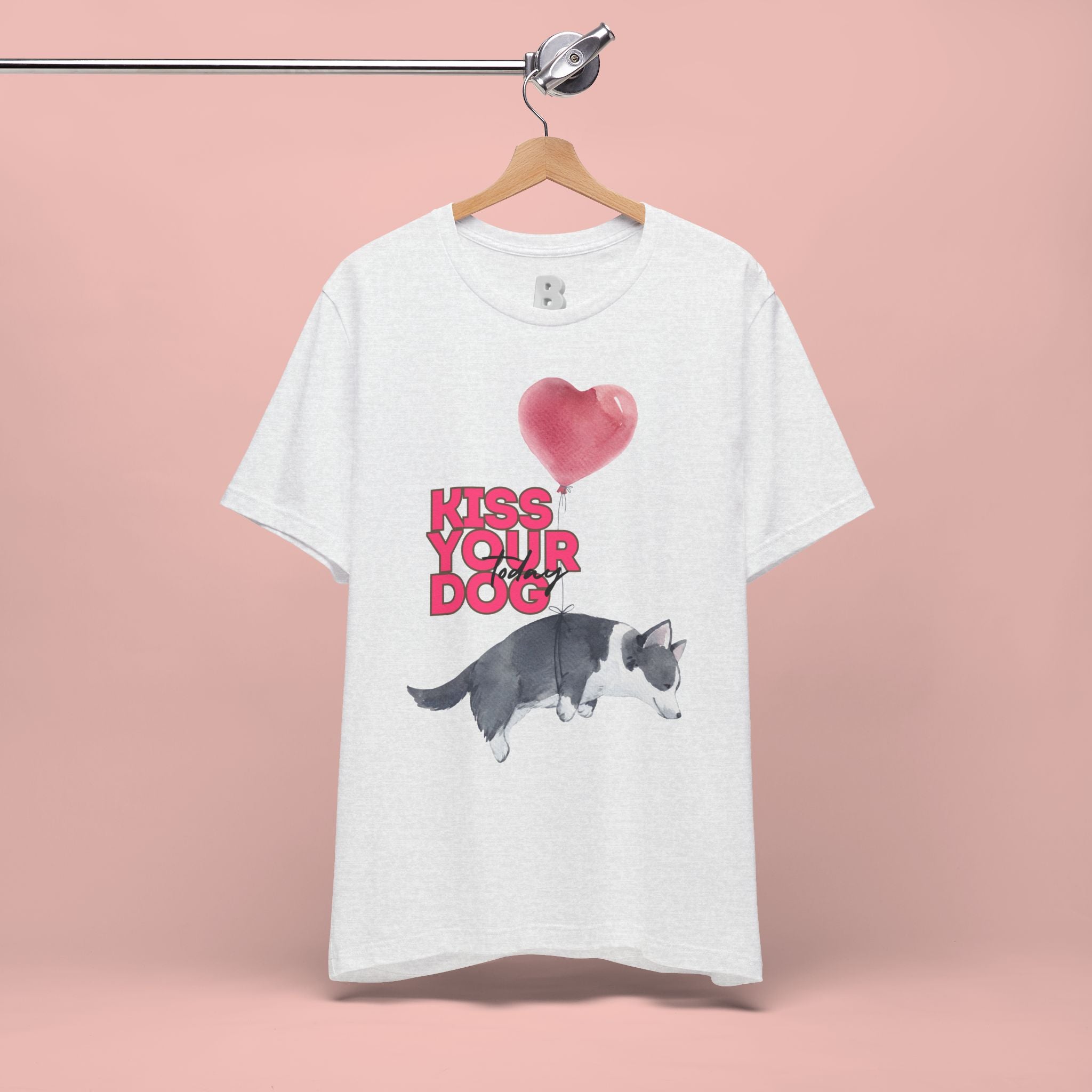 Kiss Your Dog T-Shirt — Cute Corgi with Heart Balloon Pet Lover Tee