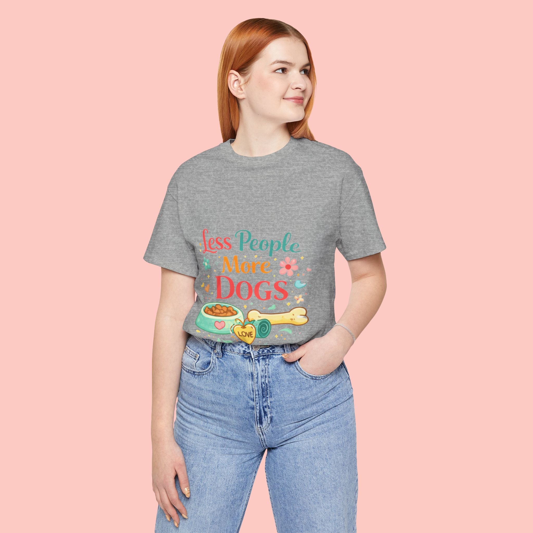 Less People More Dogs T-Shirt – Cute Dog Bowl & Bone Graphic Tee