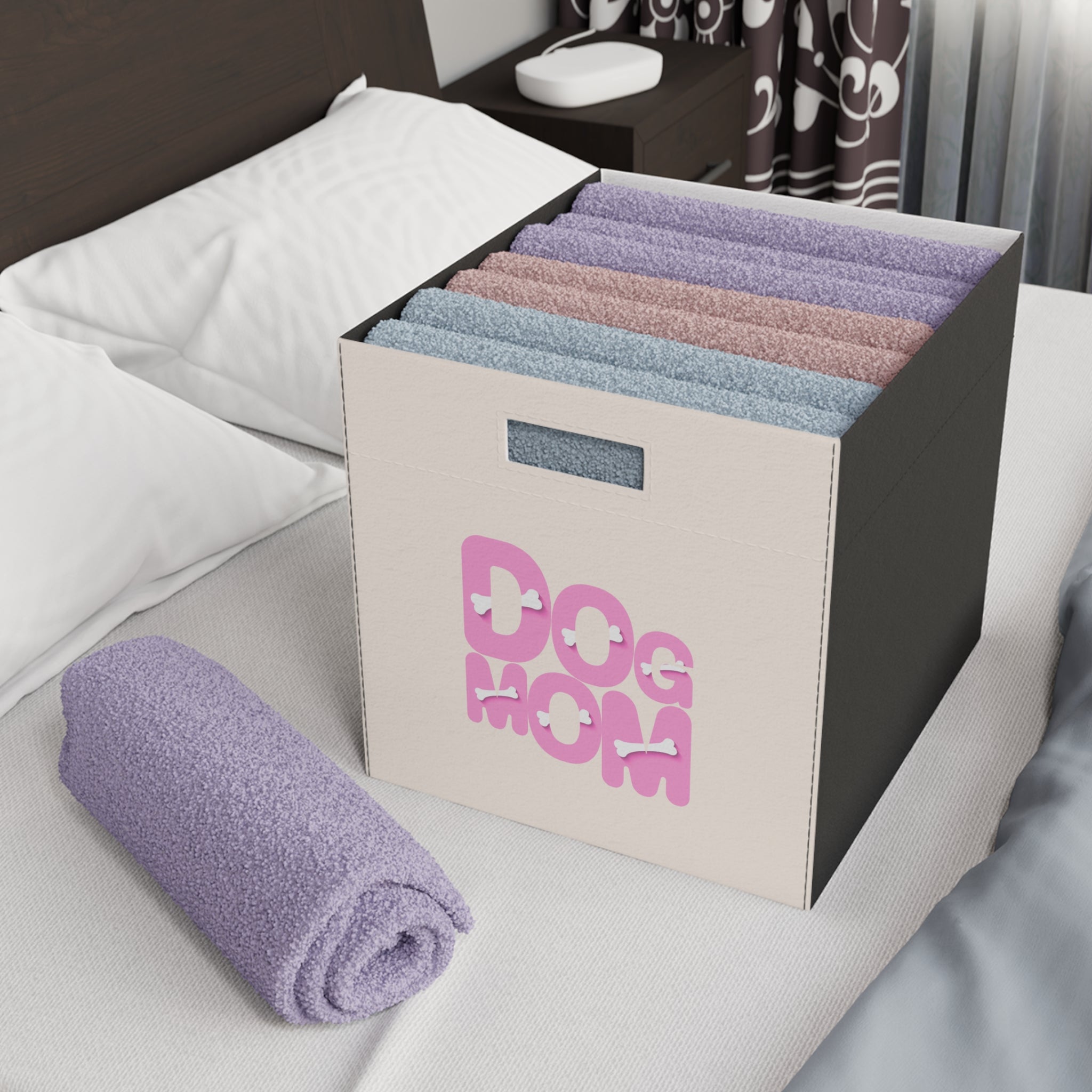Storage Box — "Dog Mom" Felt Bin (Pet Toy & Accessory Organizer)
